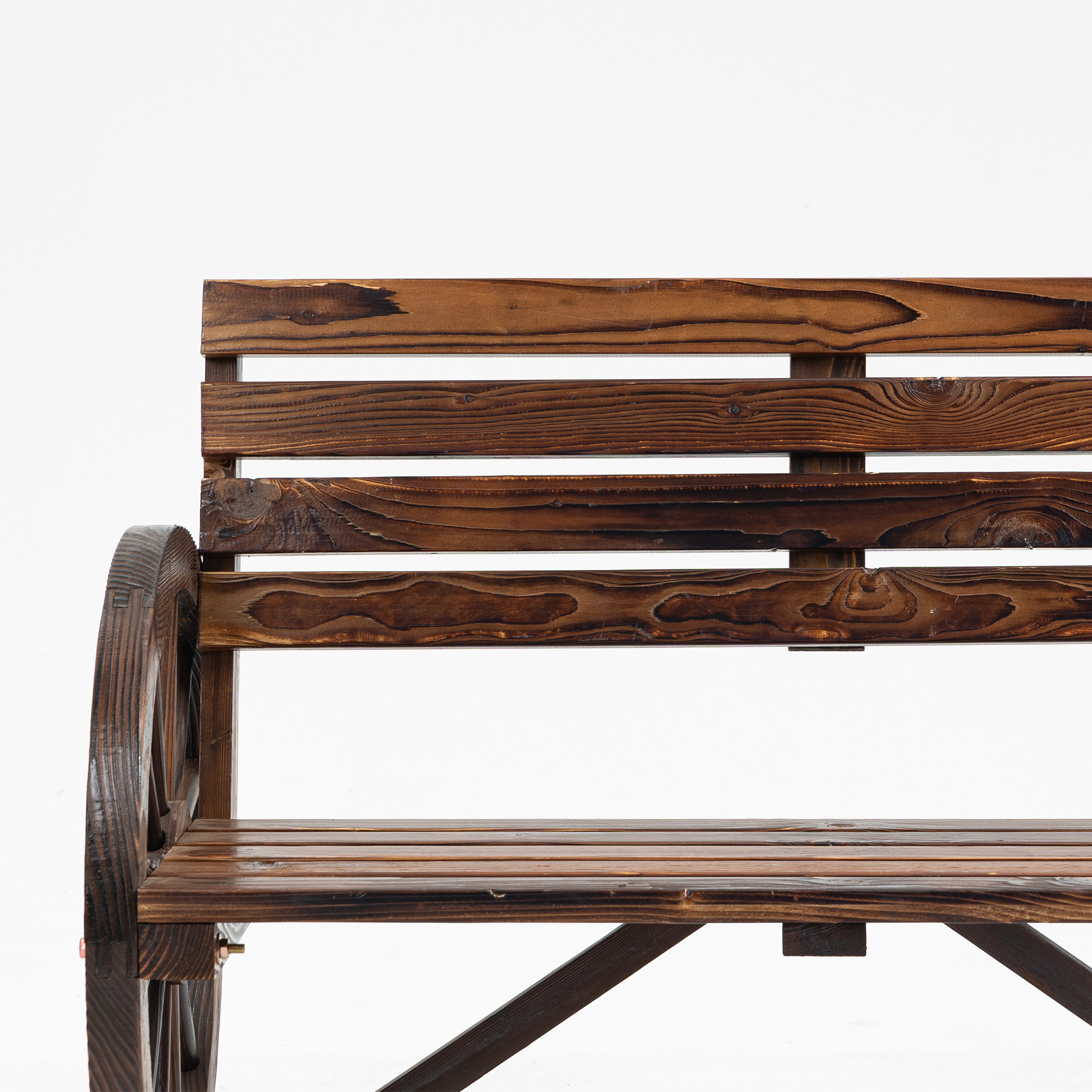  Banca de gradina cu 2 locuri, sipci din lemn, brate in forma de roata de caruta, 105,5x56x79 cm, maro ars [7]