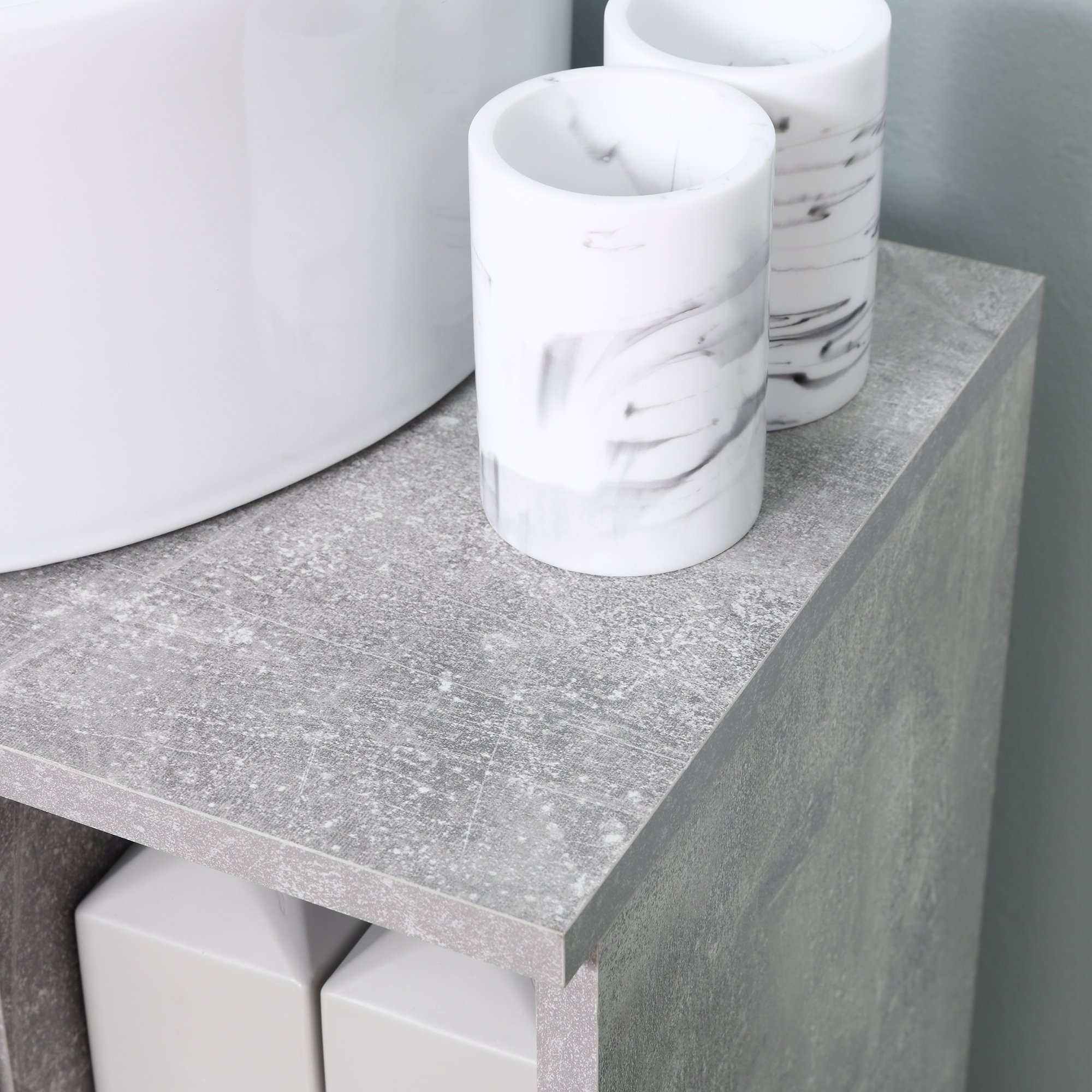  Dulapior Subchiuveta cu Decupare in forma de U si 6 Etajere din Lemn, 60x30x68cm - Alb/Gri [7]