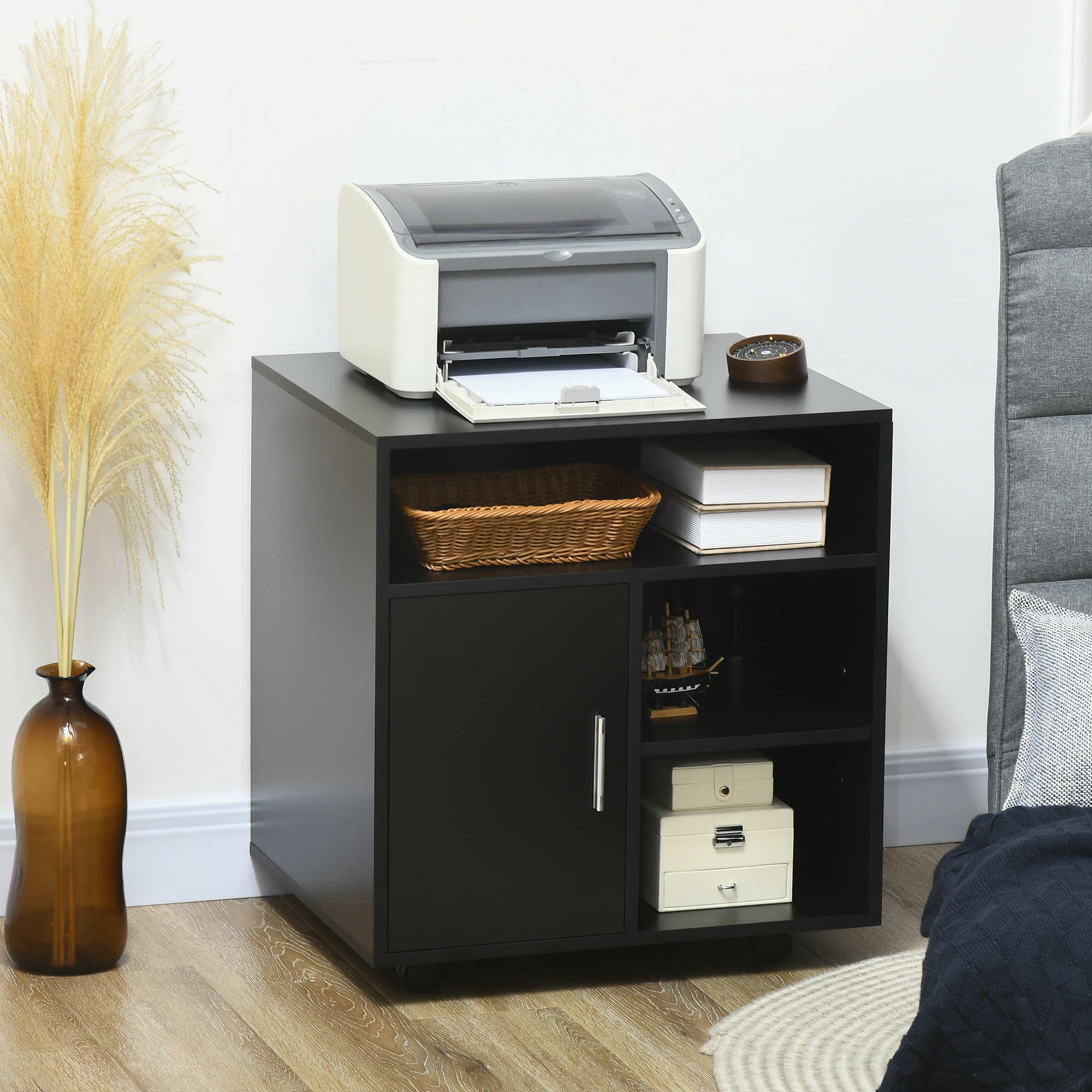  Suport de imprimanta organizator birou dulap usa 3 nise + blat mare panouri particule negru [1]