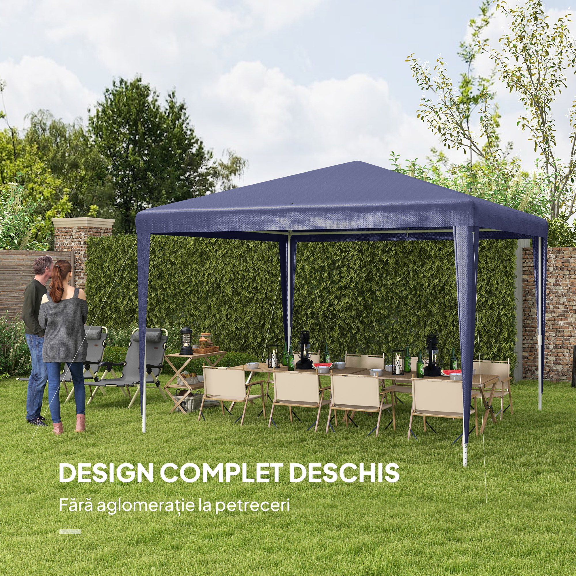  Pavilion de Gradina 3x3 m Pliabil si Portabil cu Acoperire Anti-UV, Albastru [3]