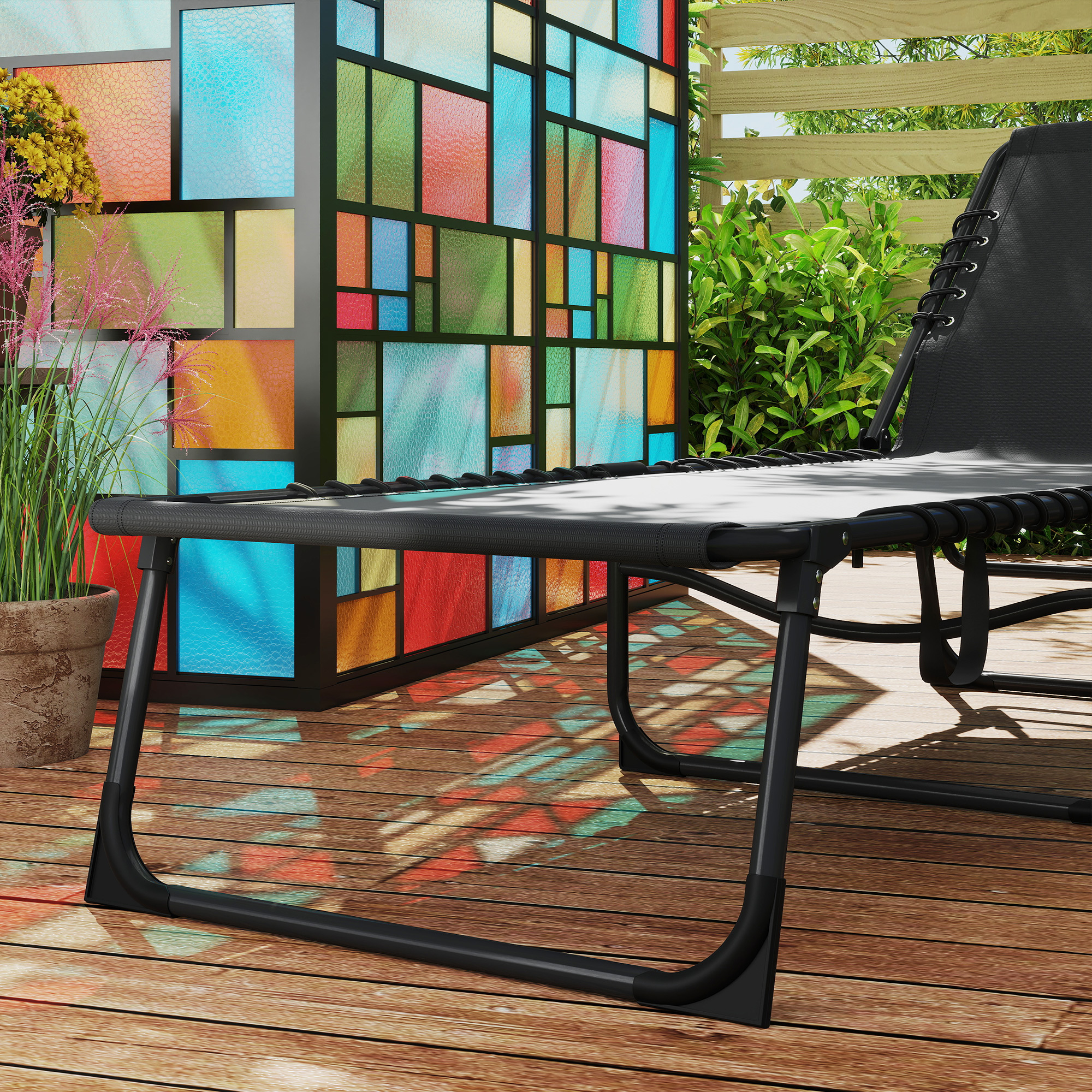  sezlong pliabil cu perna, tetiera si buzunar lateral, 58x189x32,5 cm, negru [7]