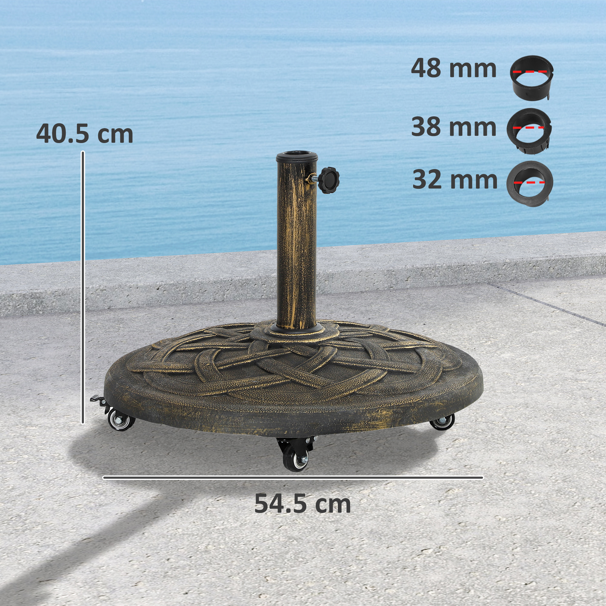  Baza Rotunda pentru Umbrela cu Roti, Baza Ponderata de 20 kg din Rasina, Suport pentru Umbrele de 3,3 cm/3,8 cm/4,8 cm pentru Exterior, Gradina, Piscina, Bronz [2]