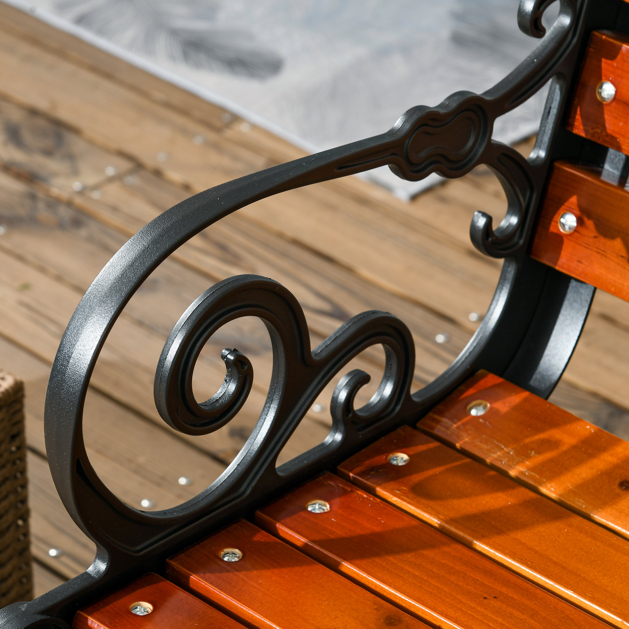  Banca de Exterior cu Cadru din Aluminiu, Scaun cu Doua Locuri cu Cotiera Curbata, sezut si Spatar din Lemn, 120x64x79 cm, Tec [7]