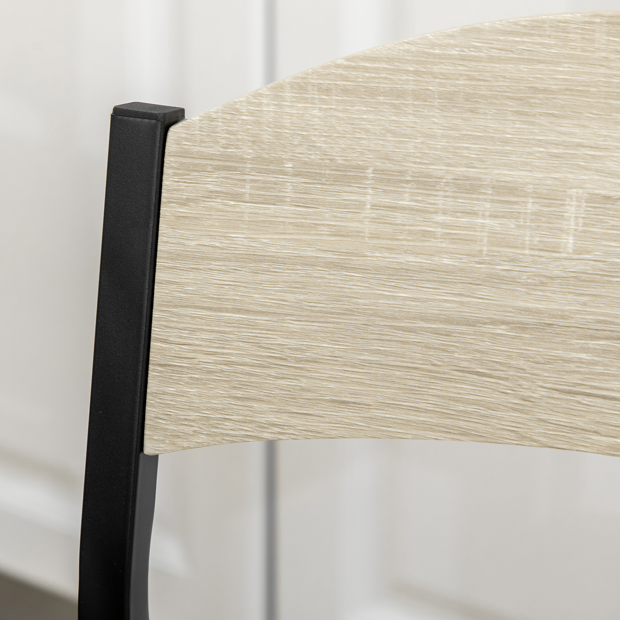  Set de masa din 5 Piese cu 1 masa dreptunghiulara 100x63x76.5 cm si 4 Scaune 45x40x82 cm, din otel si MDF, Negru si lemn natural [7]