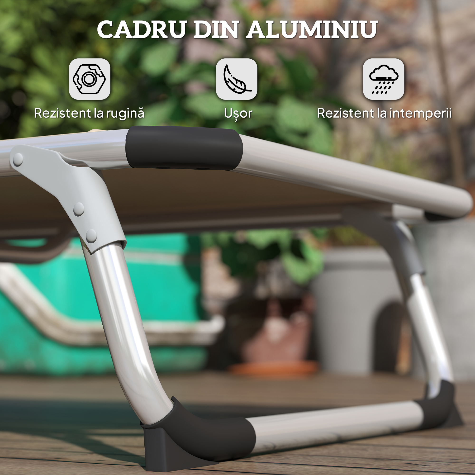  sezlong de plaja, Pliabil cu suport pentru cap, spatar reglabil, aluminiu si textilene, bej [4]