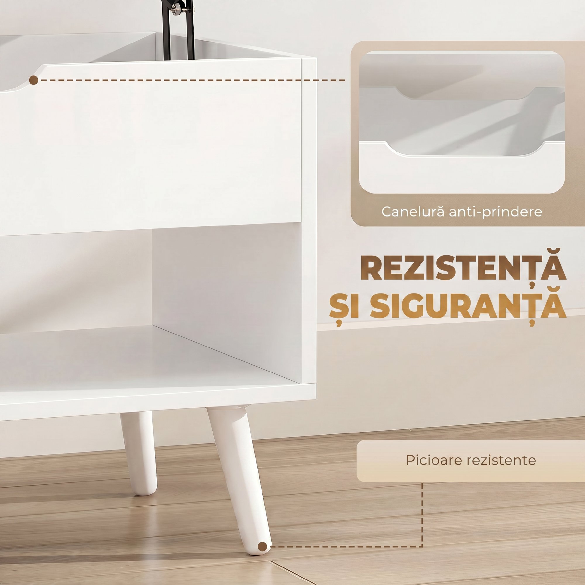 , Masa de Cafea, Cu Spatiu Ascuns, PAL, metal, 75 x 40 x 58 cm, Alb [6]