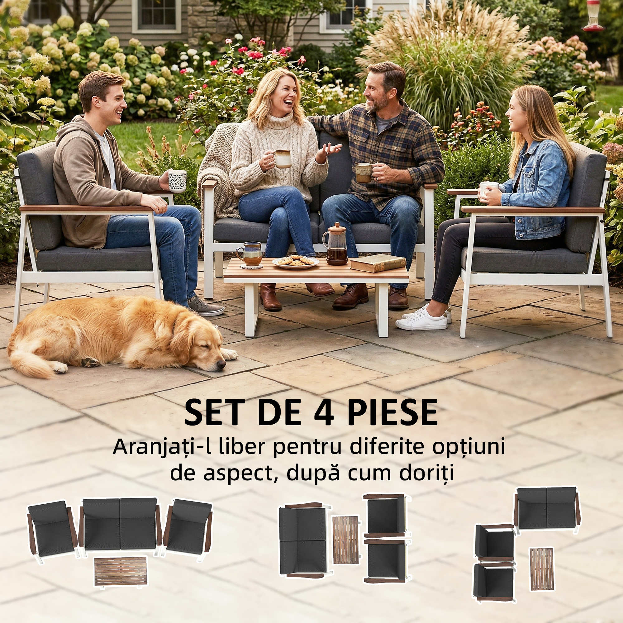  Set Mobilier Gradina 4 Persoane: 2 Fotolii, Canapea, Masuta [3]