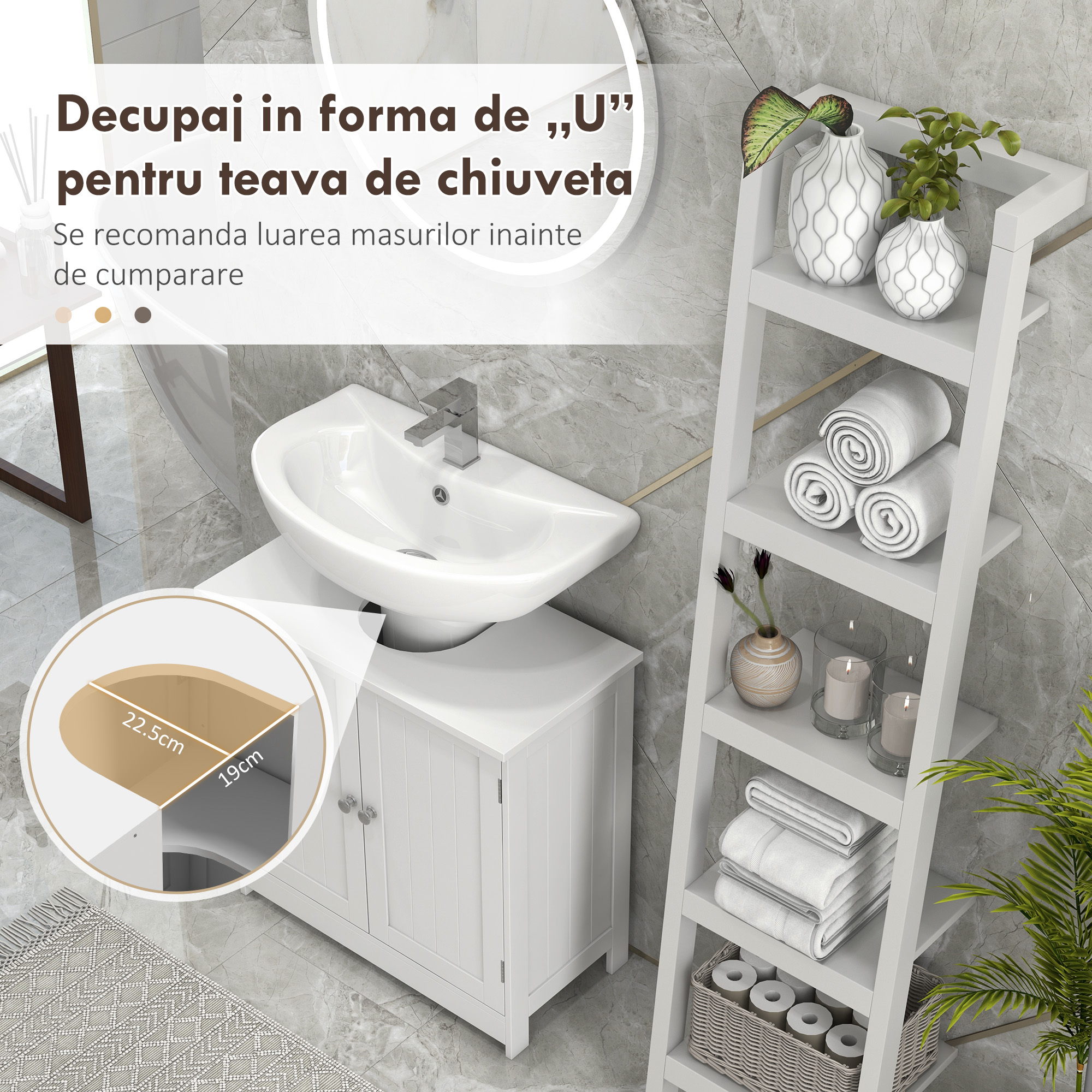  Masca Chiuveta Baie - MDF Alb, 2 Usi, 60×30×60 cm [3]