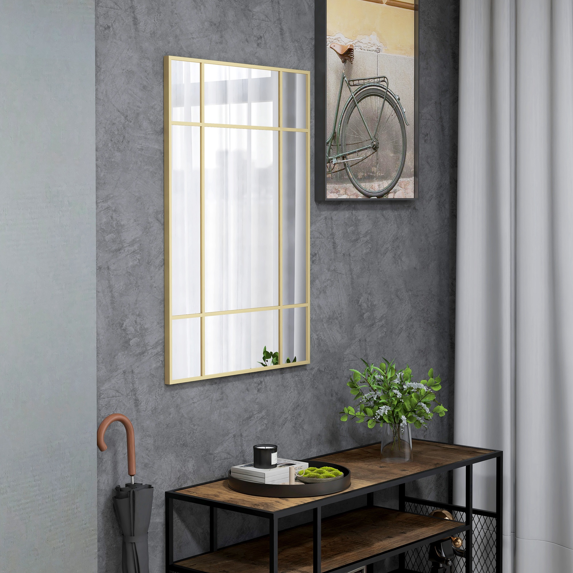  Oglinda Perete - Dreptunghiulara cu Cadru Metalic Stil Fereastra [7]