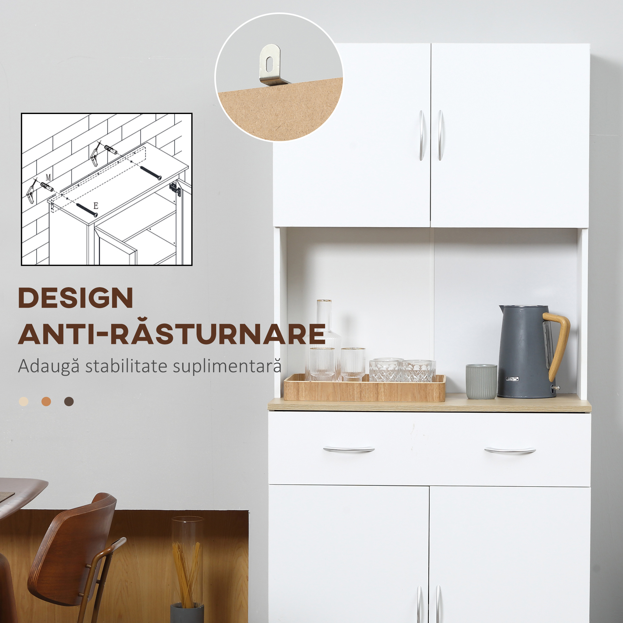  Bufet Bucatarie Alb 80×40×180 cm - Cu Dulap si Sertar [6]