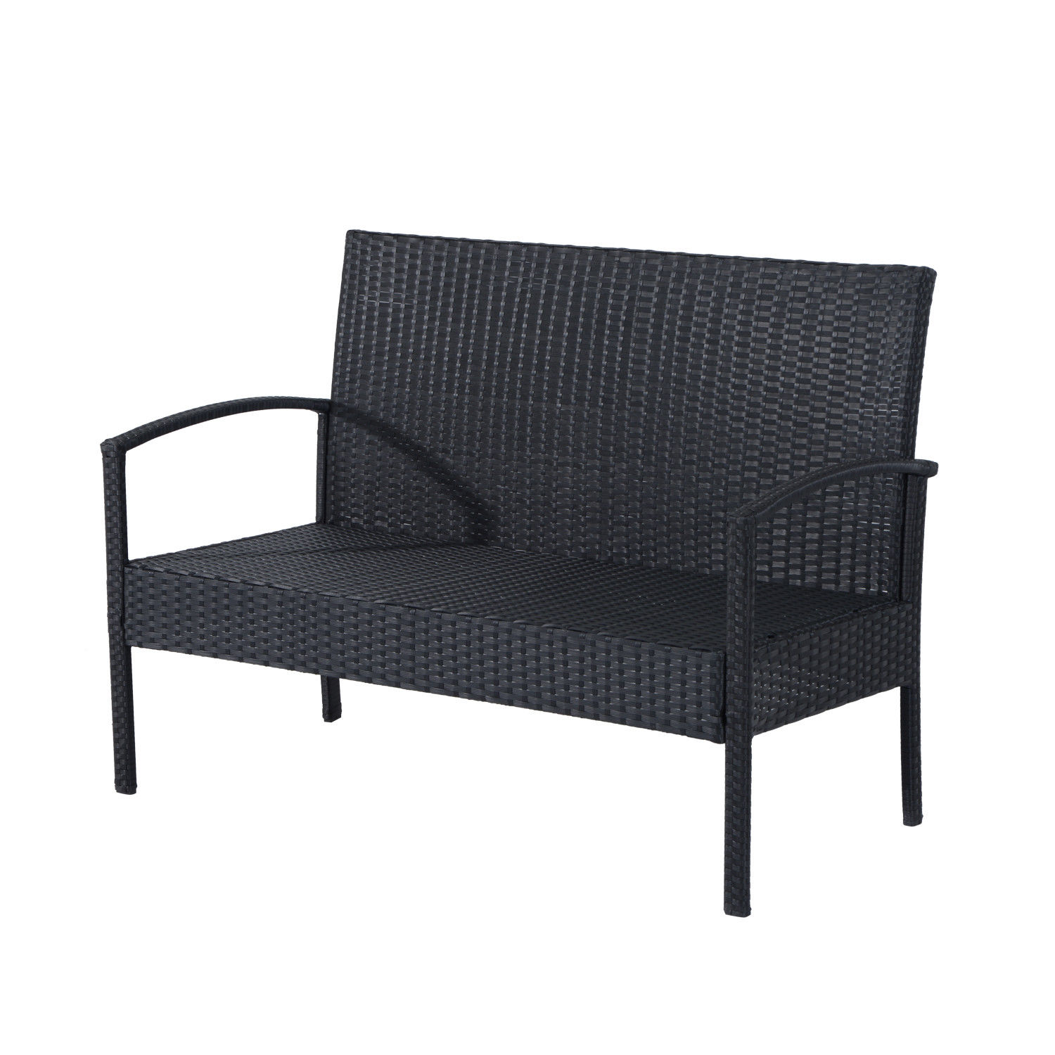  Set Mobila in PE Rattan de Extern cu Masa, 2 Fotolii si Canapea cu Perne, Negru [7]