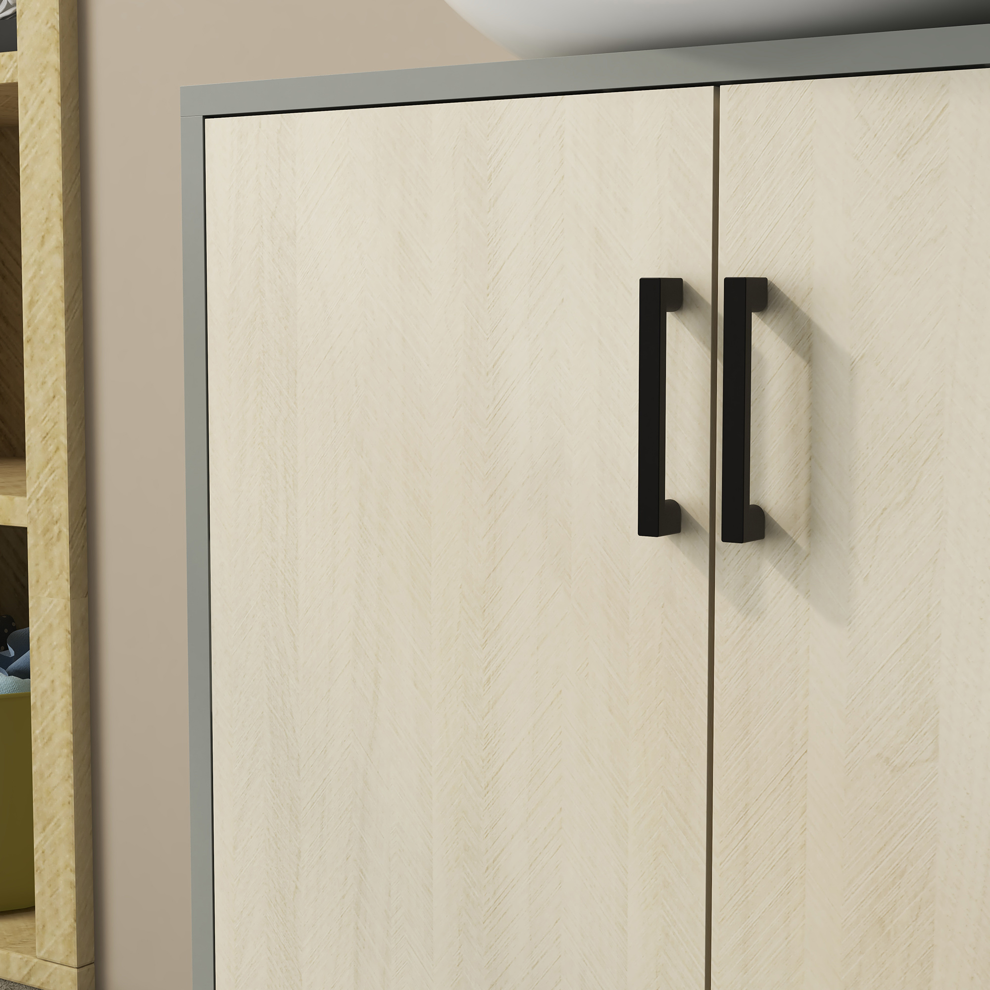  Dulap sub Chiuveta, Dulap de Depozitare pentru Chiuveta cu Usi Duble si Raft, 60x30x60 cm, Lemn Natural [6]