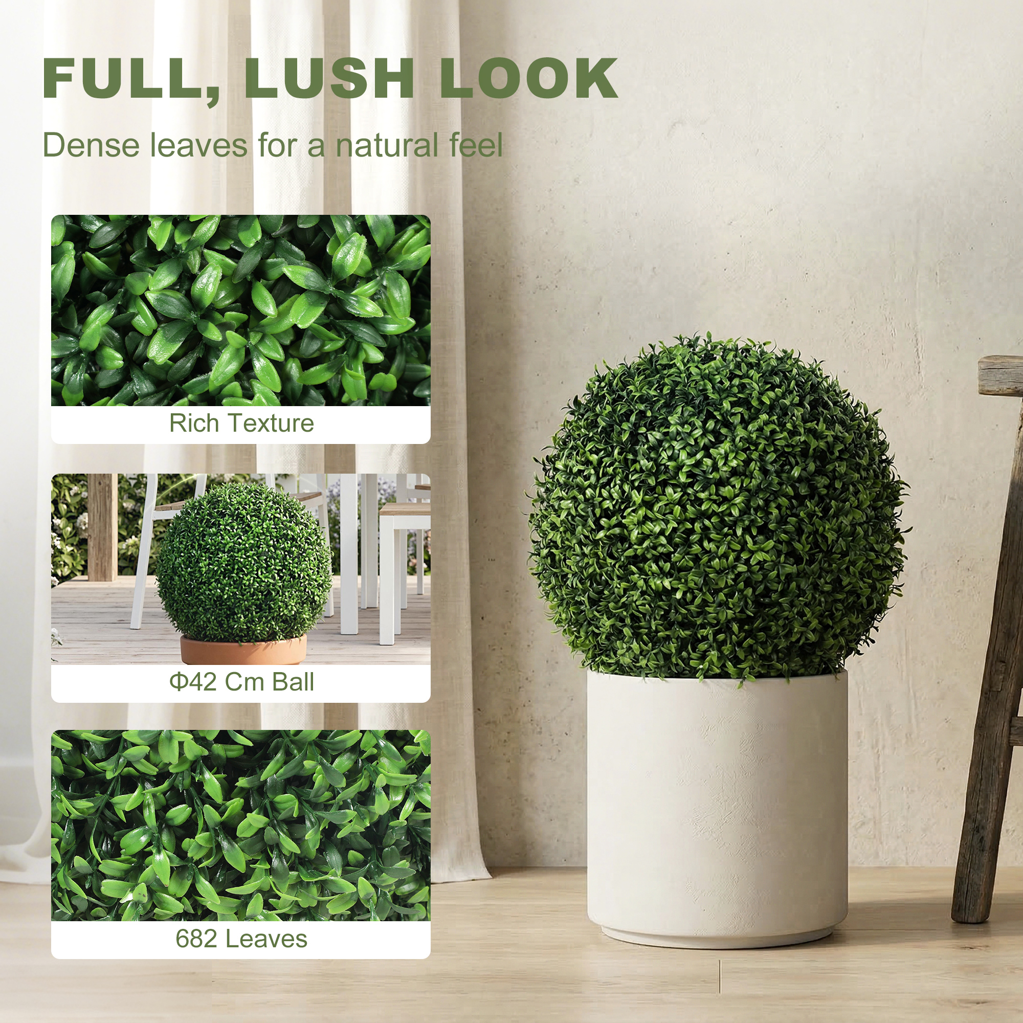  Plante Decorative Artificiale din Buxus cu 682 de Frunze, Rezistente la UV, inaltime 42 cm [5]
