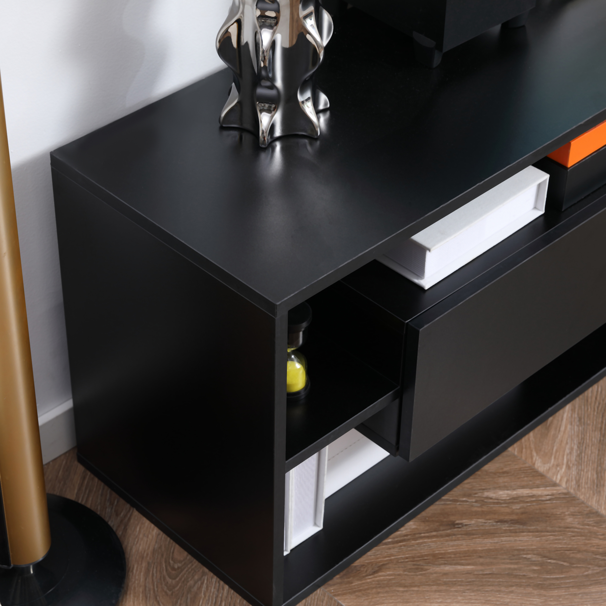  Suport TV Modern 130 cm cu Dulapuri si Rafturi - Negru [4]