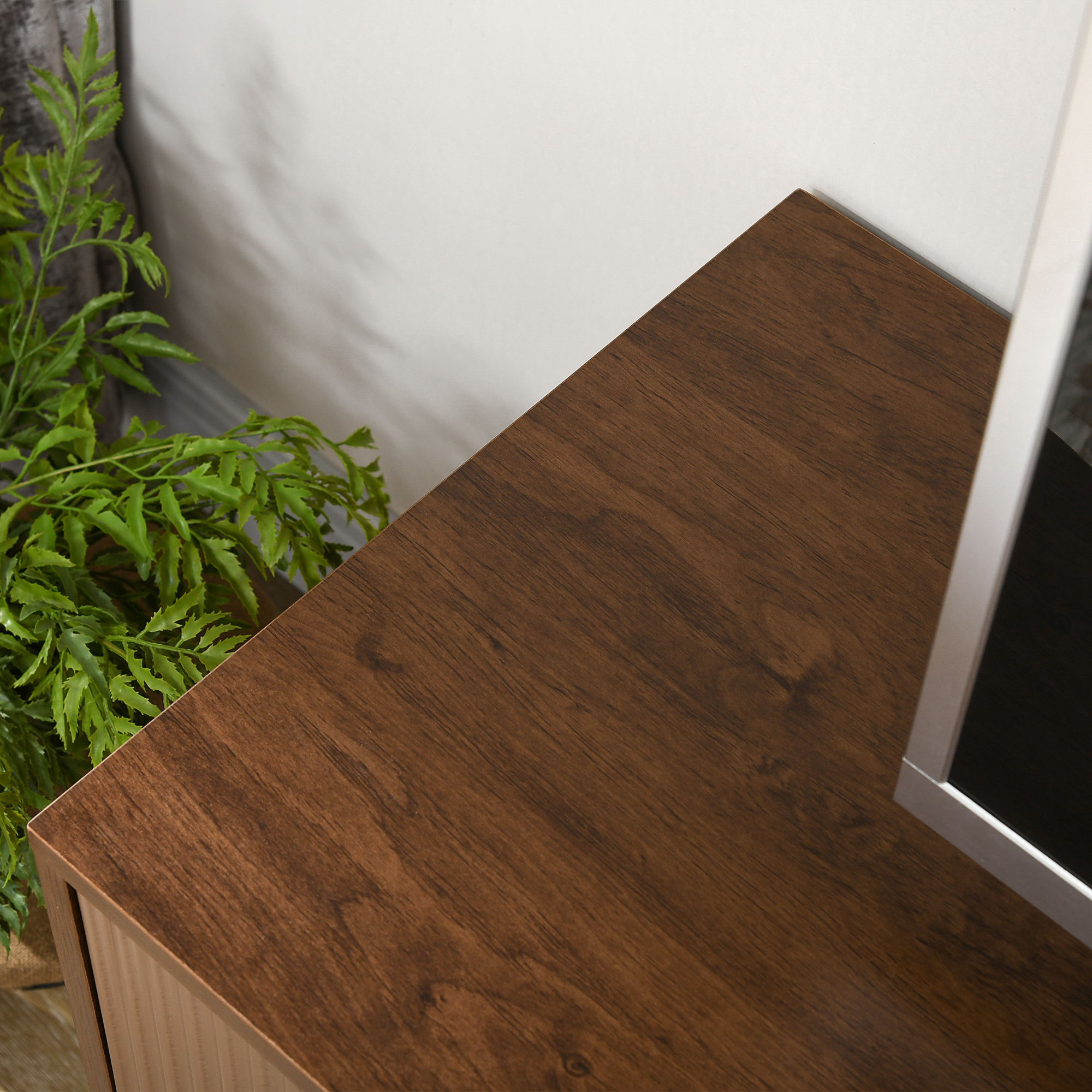  Suport Dulap TV pentru Televizoare de pana la 65", Centru de Divertisment cu Rafturi Deschise, Dulapuri si Orificii pentru Cabluri pentru Camera de Zi, Maro [8]