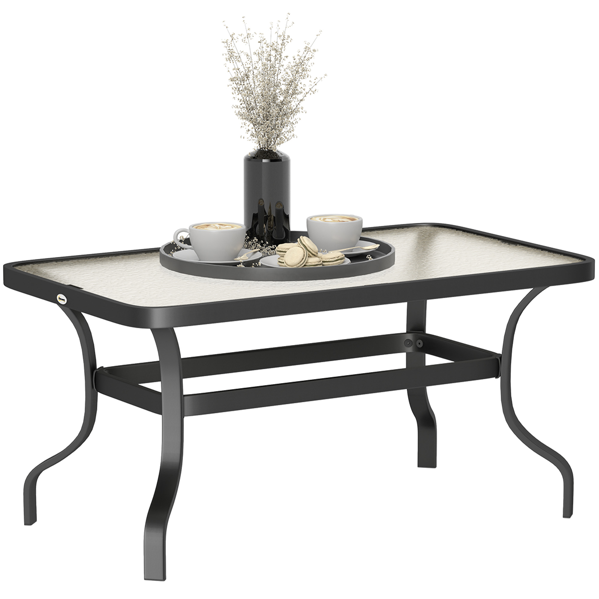 Gradina & balcon -  Masuta de Cafea pentru Exterior cu Blat din Sticla Securizata, 95x55x46 cm, Negru