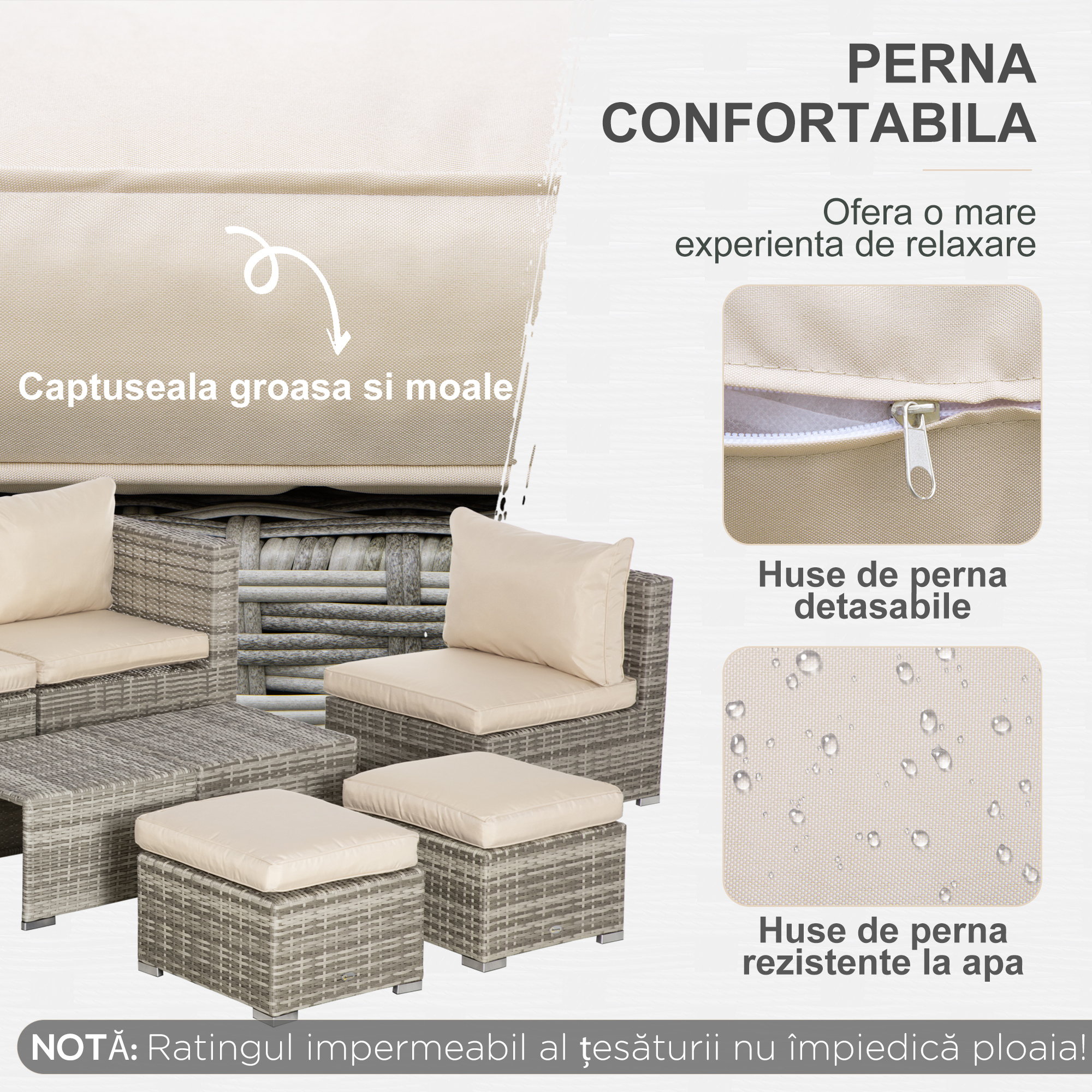  Living pentru gradina din Rattan PE din 8 Piese , Gri si Bej [5]