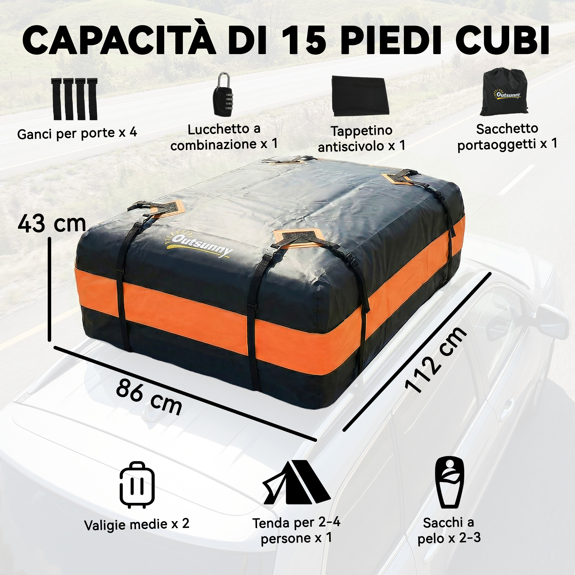  Portbagaj de acoperis impermeabil, 425 L, portocaliu [2]