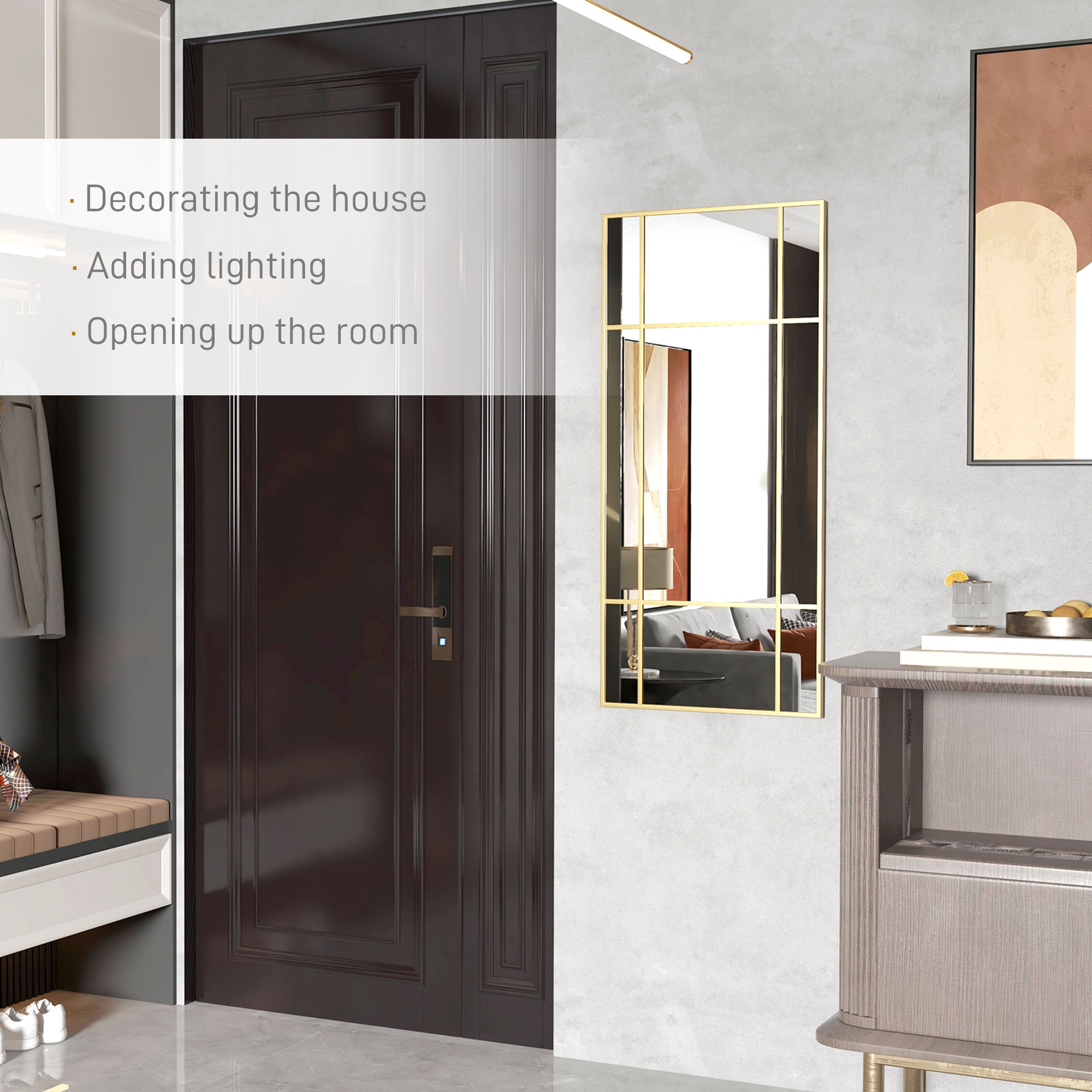  Oglinda de Perete Stil Fereastra cu Montare Verticala si Orizontala, 110x50cm, Aurie [3]