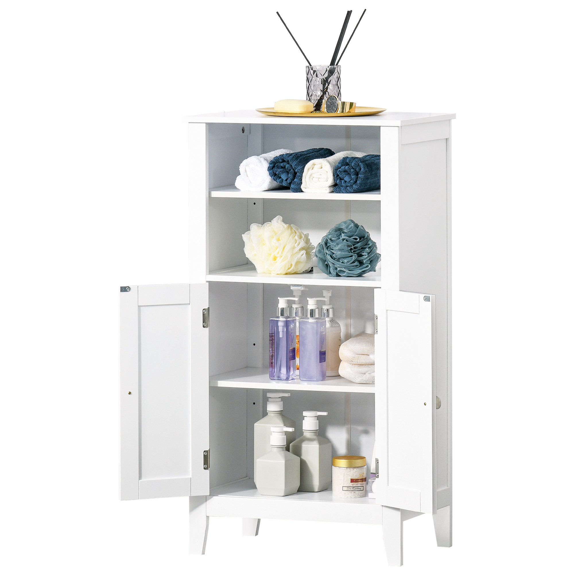  Dulpa pentru Baie cu Rafturi Reglabile si 2 Usi din Lemn, Alb 50x30x93cm [3]