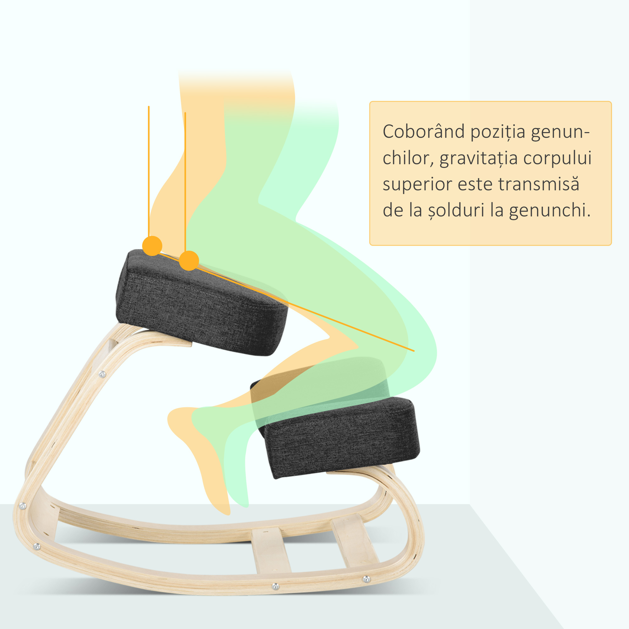  Scaun Ergonomic cu Suport Genunchi - Lemn Mesteacan, Negru [3]