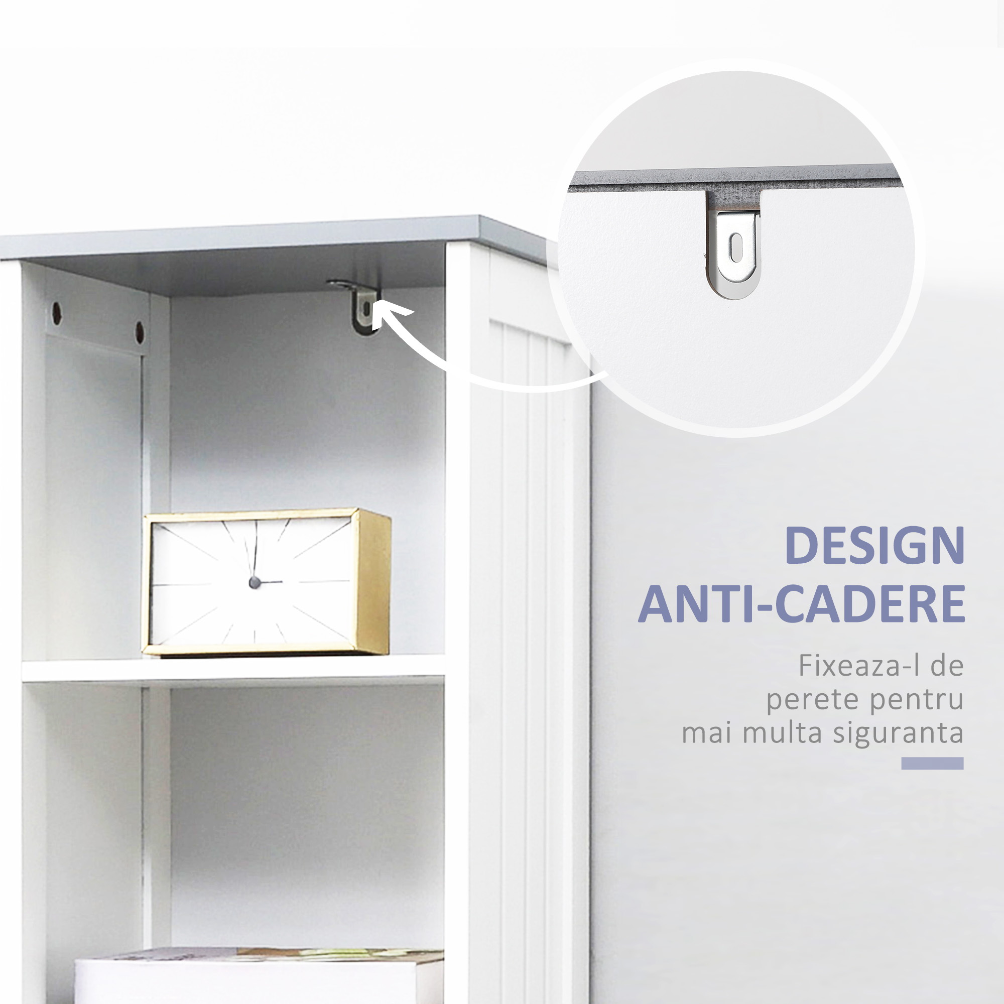  Dulapior de baie cu Raft cu 3 niveluri, din MDF Lacuit, 34x30x163cm, Alb si Gri [6]