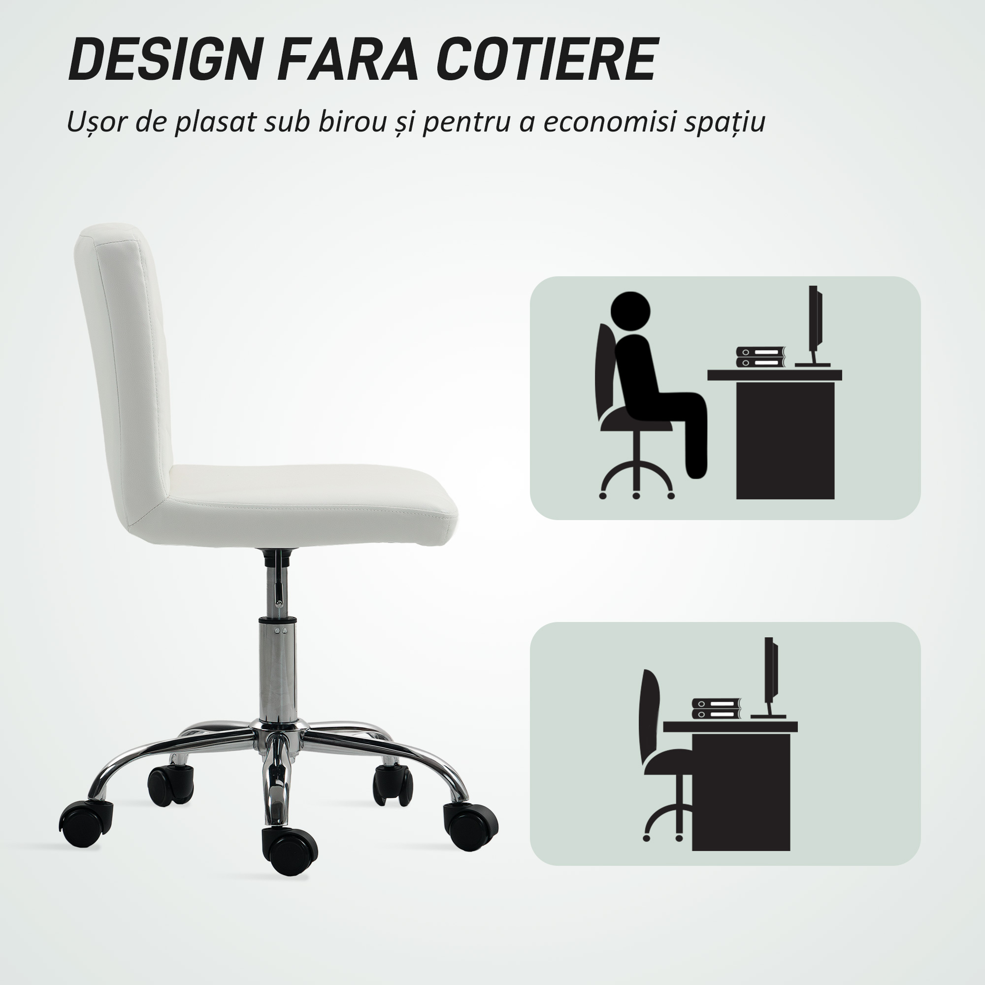  Scaun de Birou Reglabil pe inaltime cu Tapiterie cu Nasturi Alb [4]