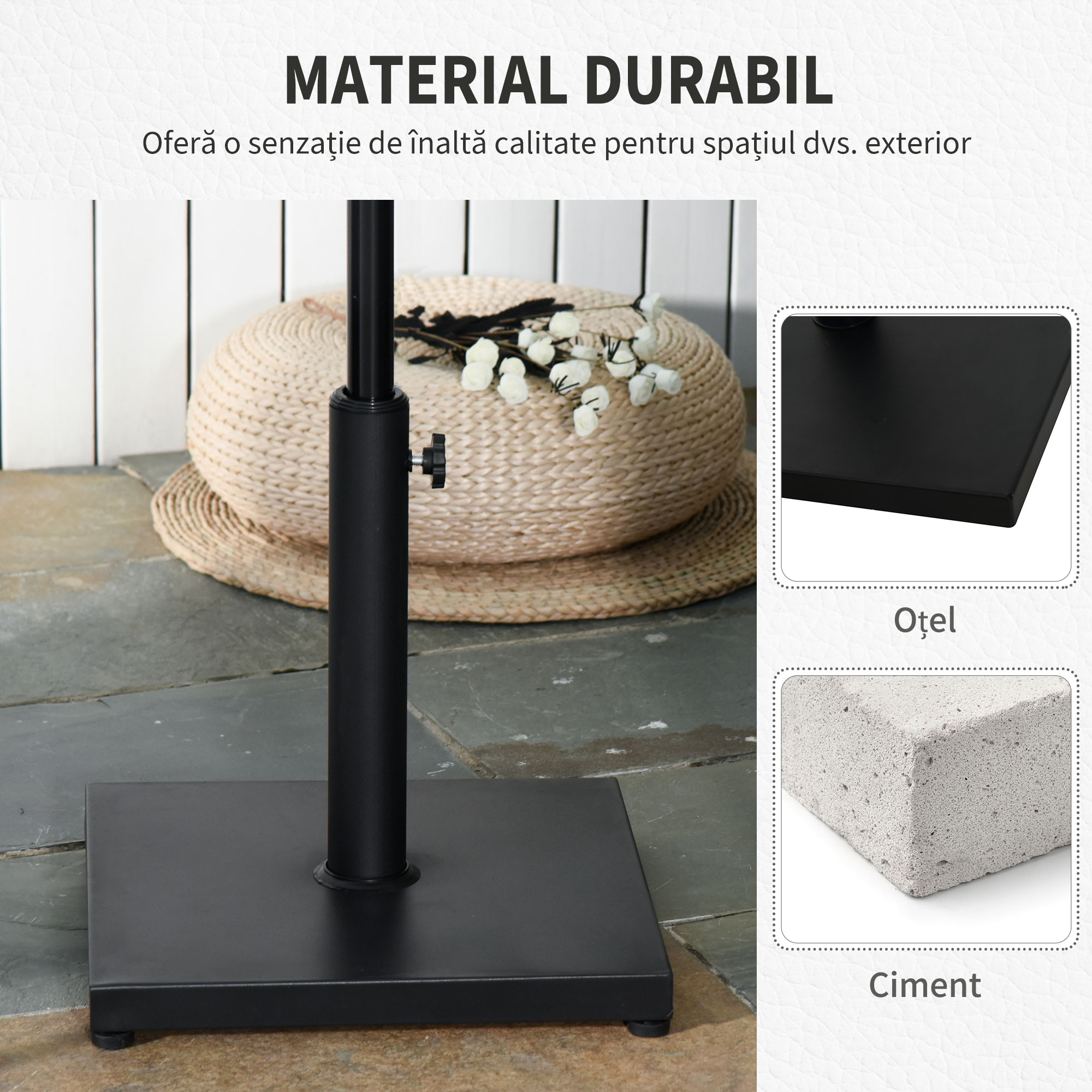  Baza pentru Umbrela 13kg din Beton cu Finisaj Lucios, 40x40x43cm, Negru [4]