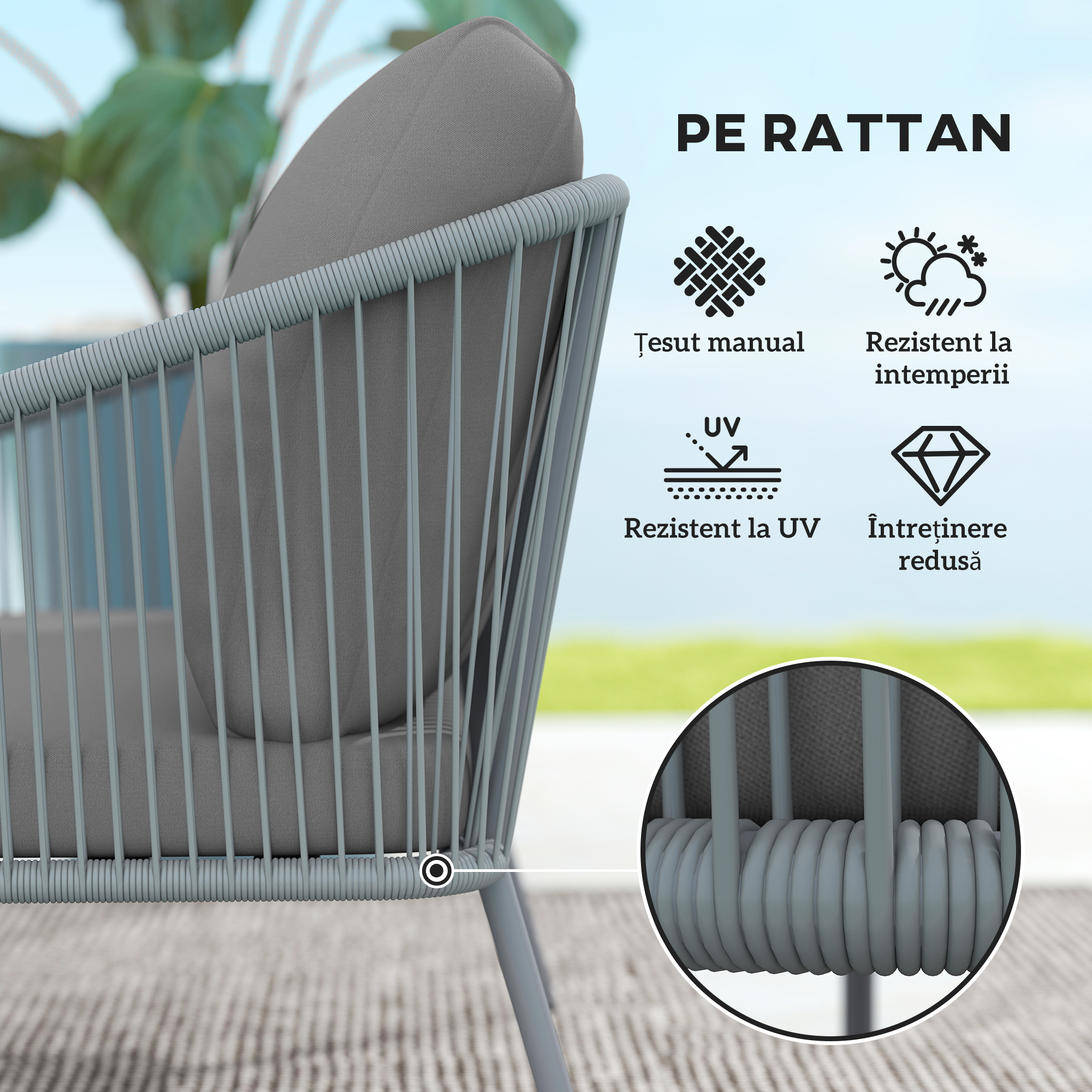  Canapea de Gradina cu 2 Locuri, Perne Detasabile, Brate si Cadru din Otel, 112x72x76 cm, Verde [4]