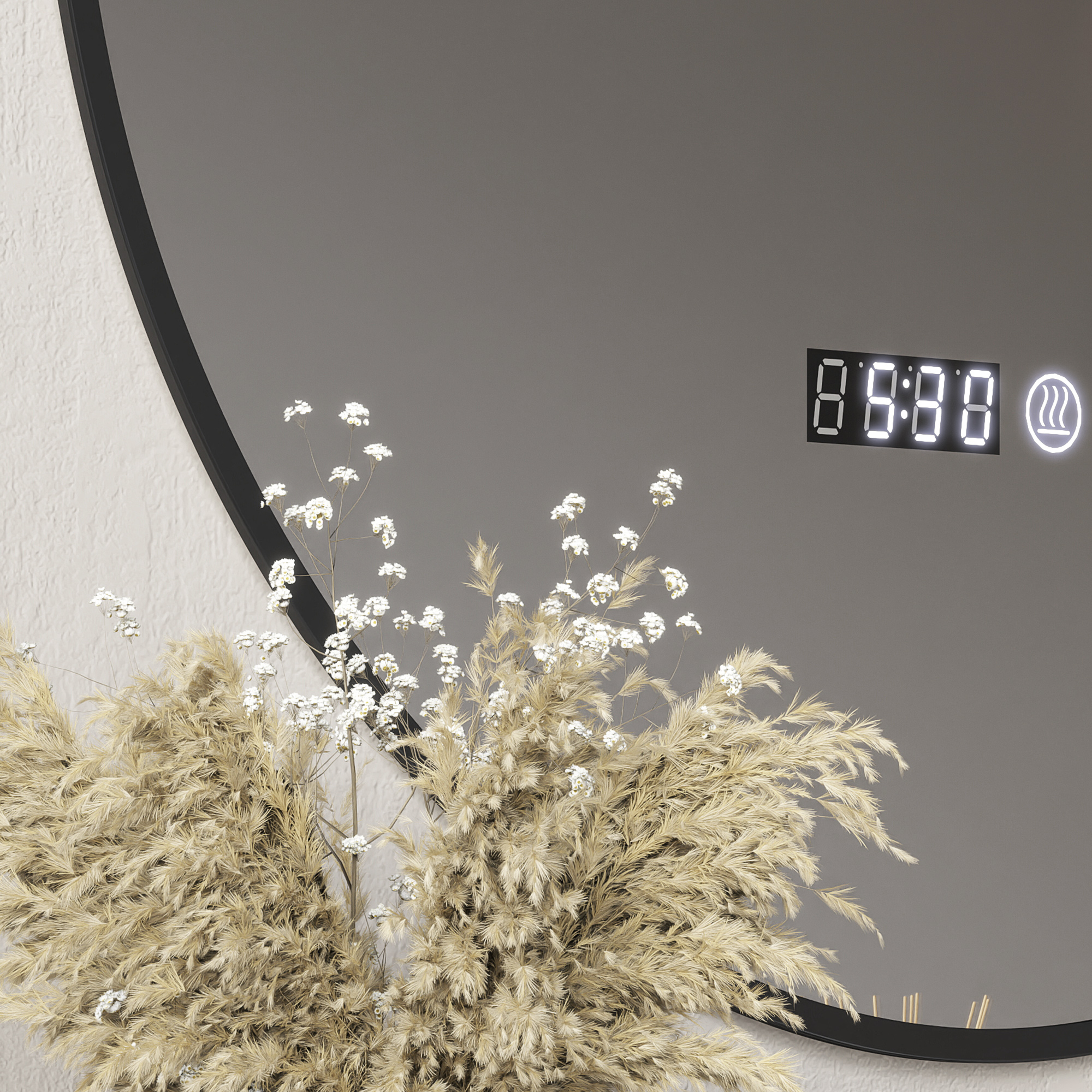  Oglinda de Baie Anti-Ceata cu Lumini LED Reglabile, Ø70x3 cm, Negru [8]