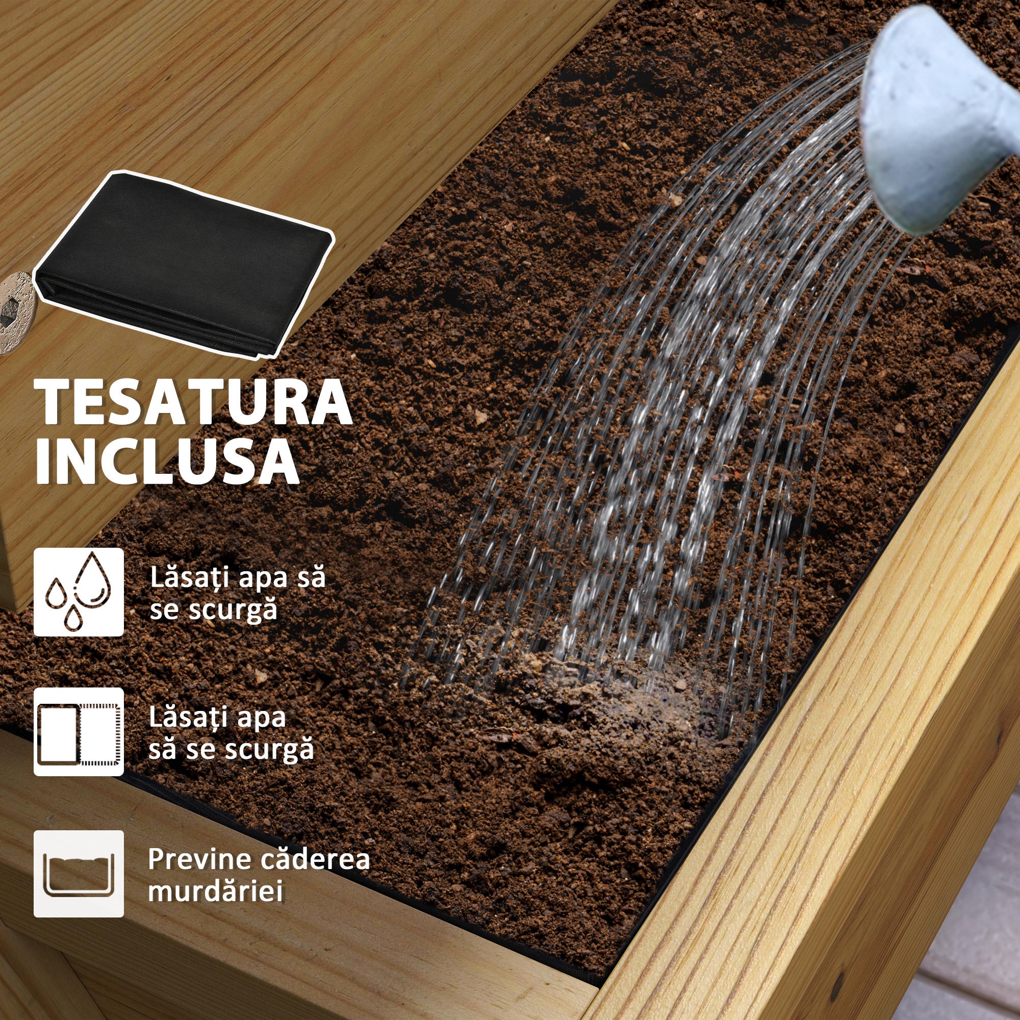  Jardiniera inaltata cu 4 niveluri, cu orificii de drenaj si material netesut, din lemn de brad, 75x57x60,5 cm [5]