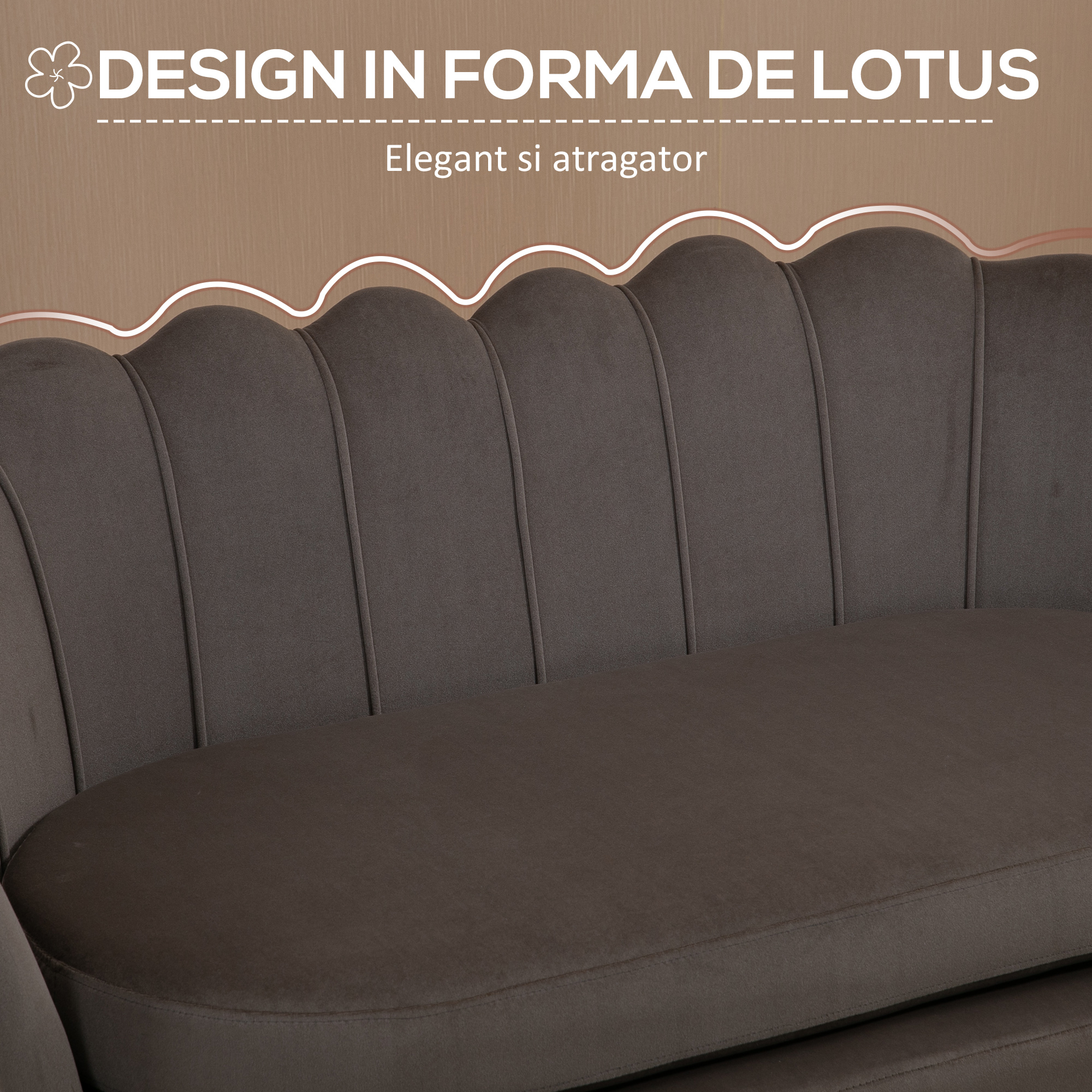  canapea din catifea, 2 locuri,130x63x73cm, gri [3]