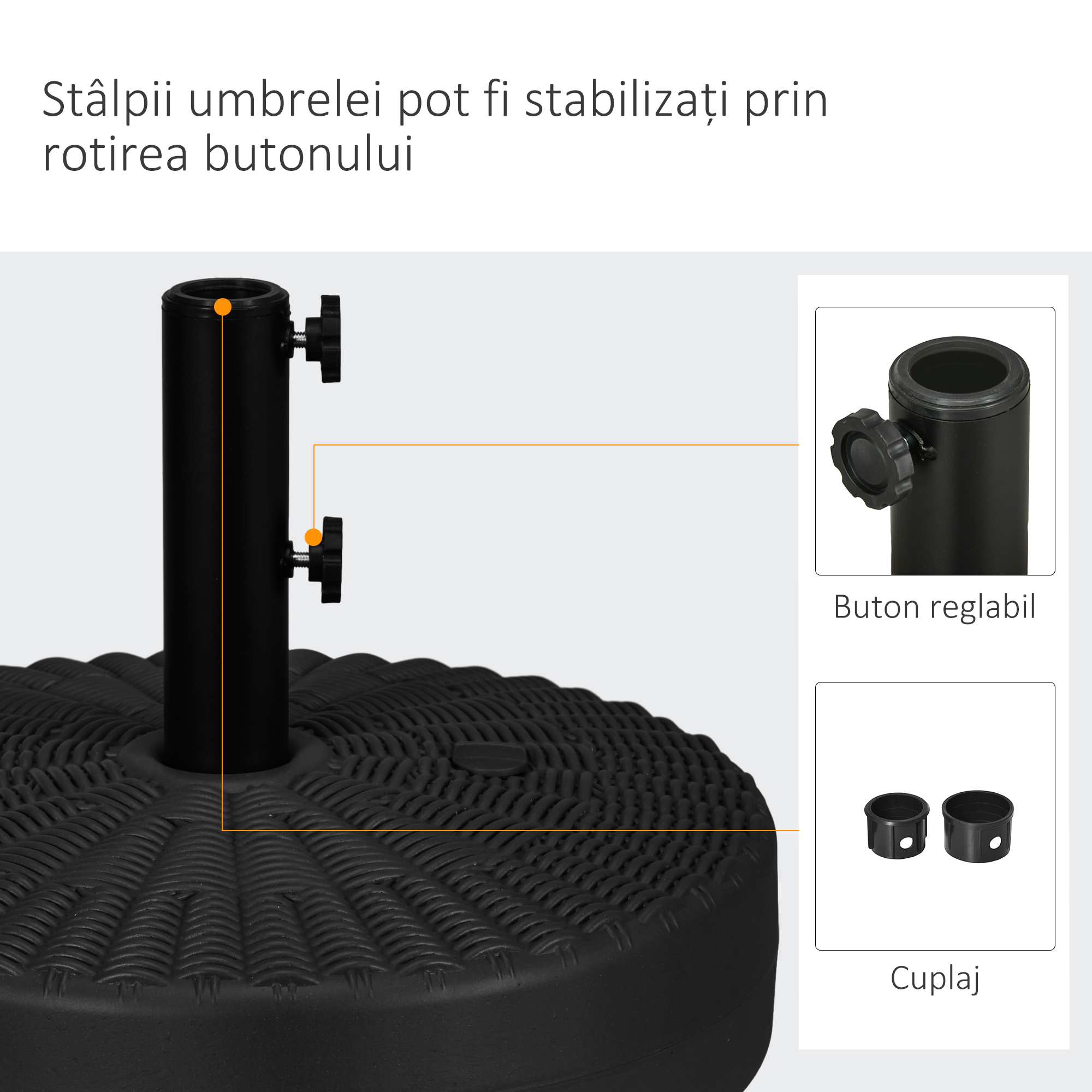  Baza pentru Umbrela de Gradina 3 m cu Manere Incorporate, din HDPE si Otel, Ø51x36 cm, Negru [3]