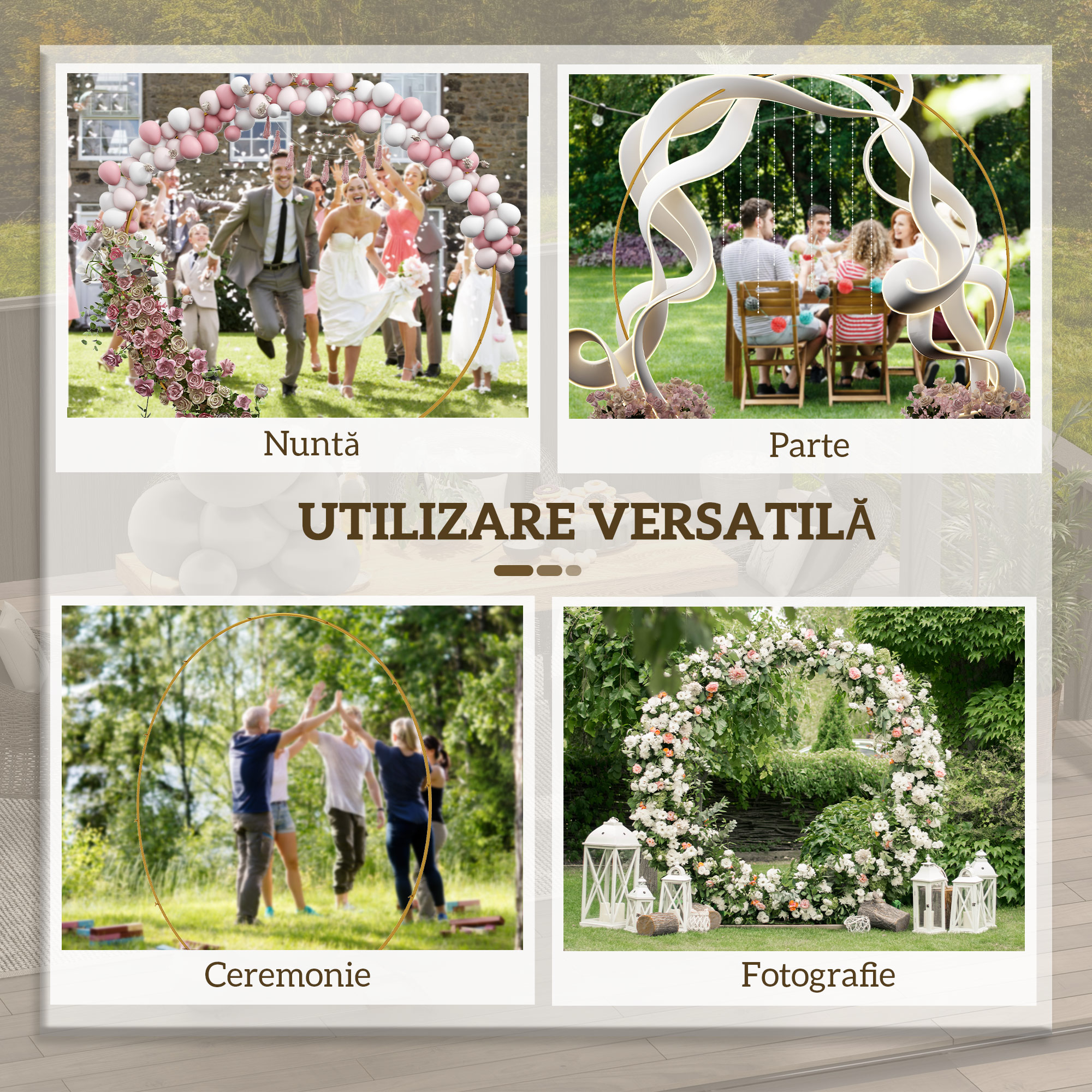  Arc de Gradina din Otel Auriu - Arc Decorativ Rotund pentru Baloane, Plante Cataratoare, Flori - Pentru Nunti, Aniversari, Ceremonii - 2,24 m [5]