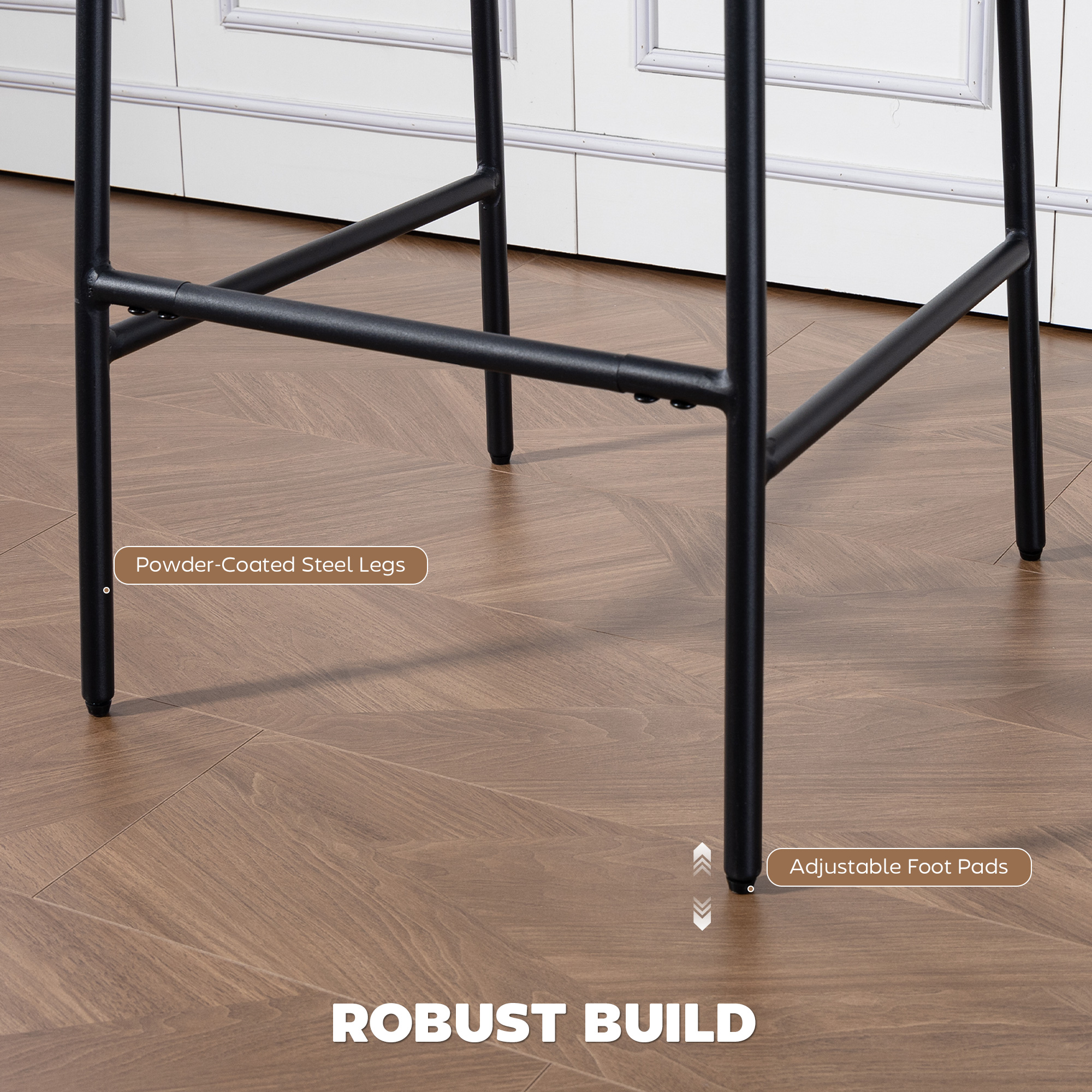  Set 2 Scaune de Bar cu Spatar inalt, Suport pentru Picioare si Tapiterie din Chenille, Crem [5]