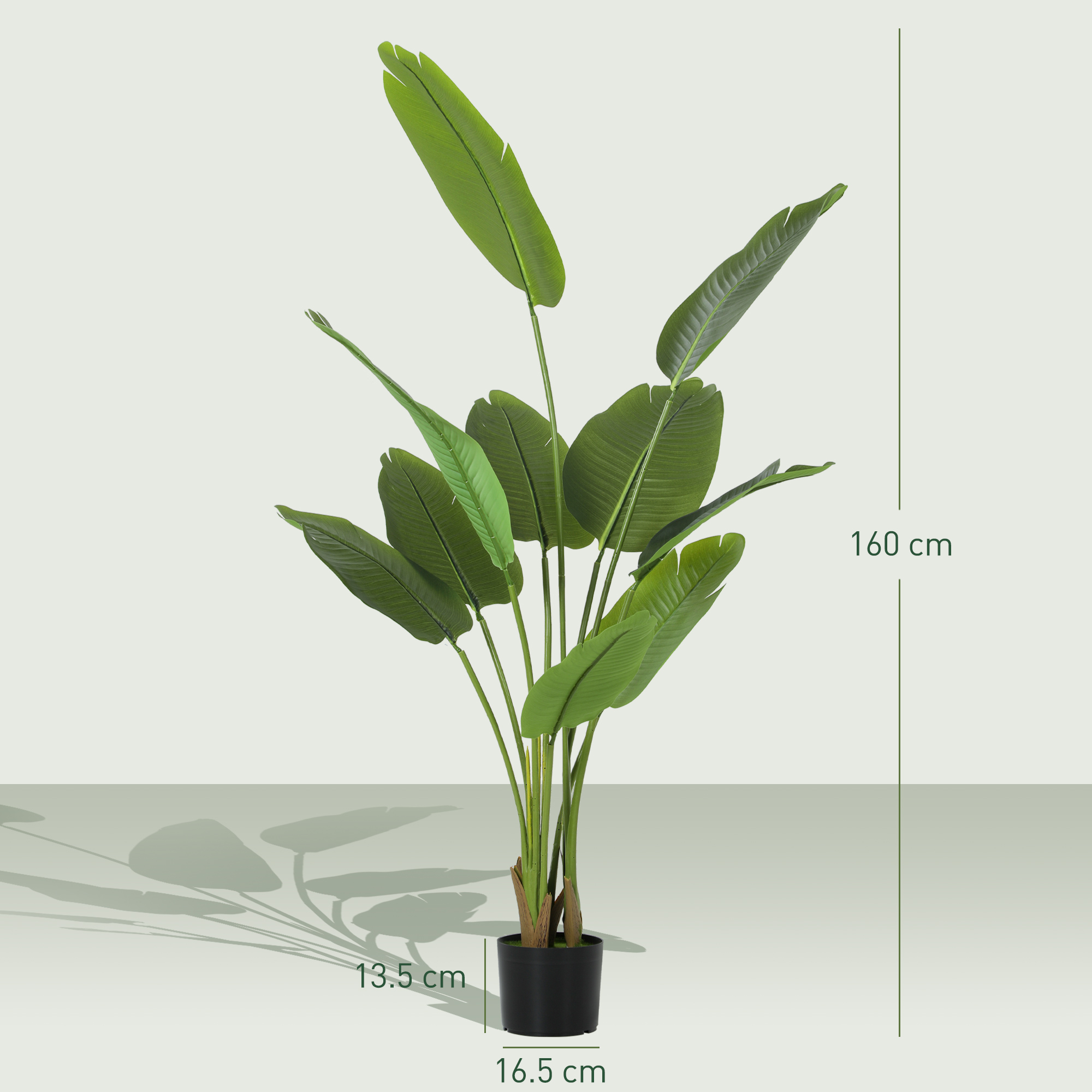 Planta Artificiala  de 160 cm cu 10 Frunze Verzi din PEVA si Vas de Ø16.5x13.5 cm [2]