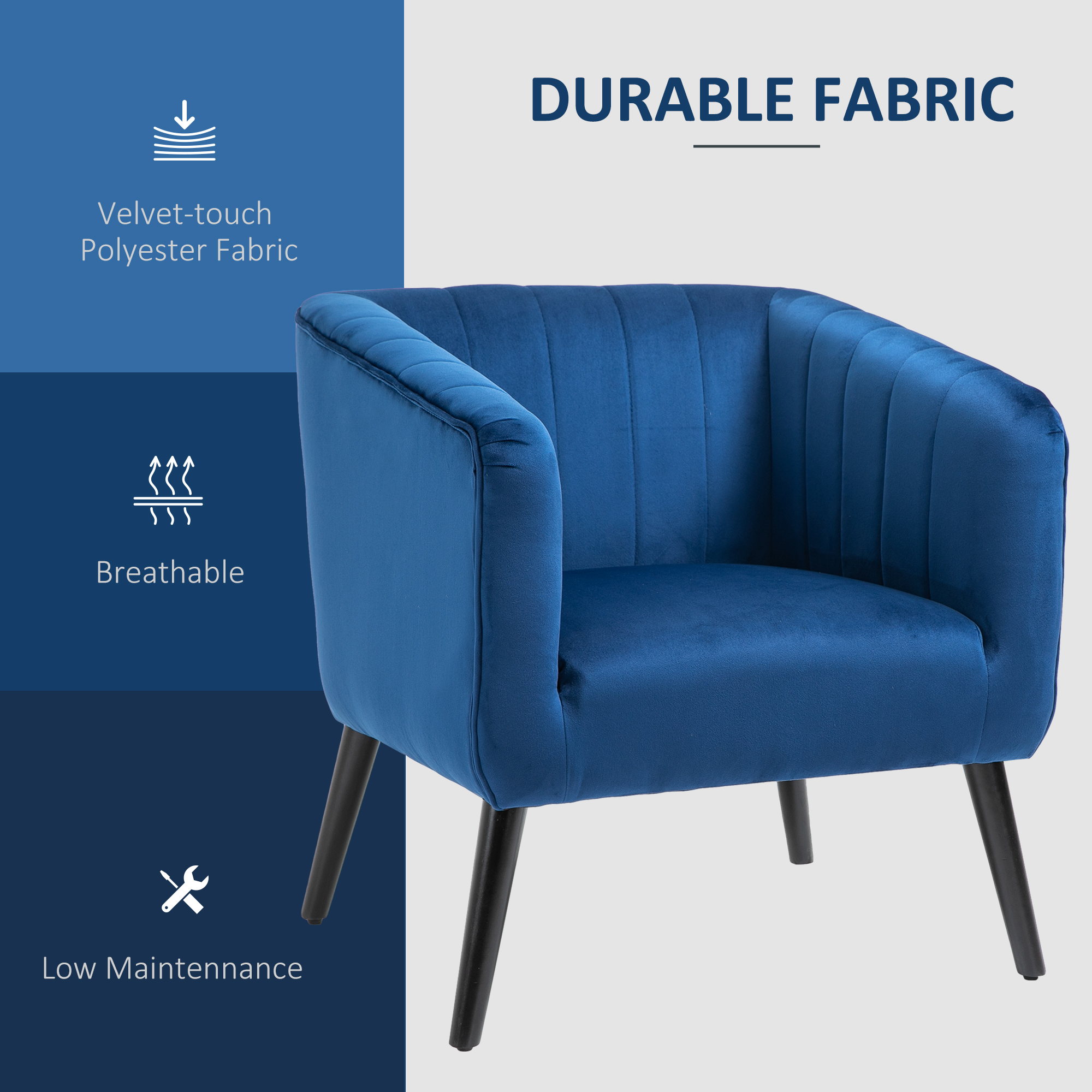  Fotoliu Modern Stil Nordic Invelis din Catifea si Picioare din Lemn, Albastru, 70.5x70x76cm [4]