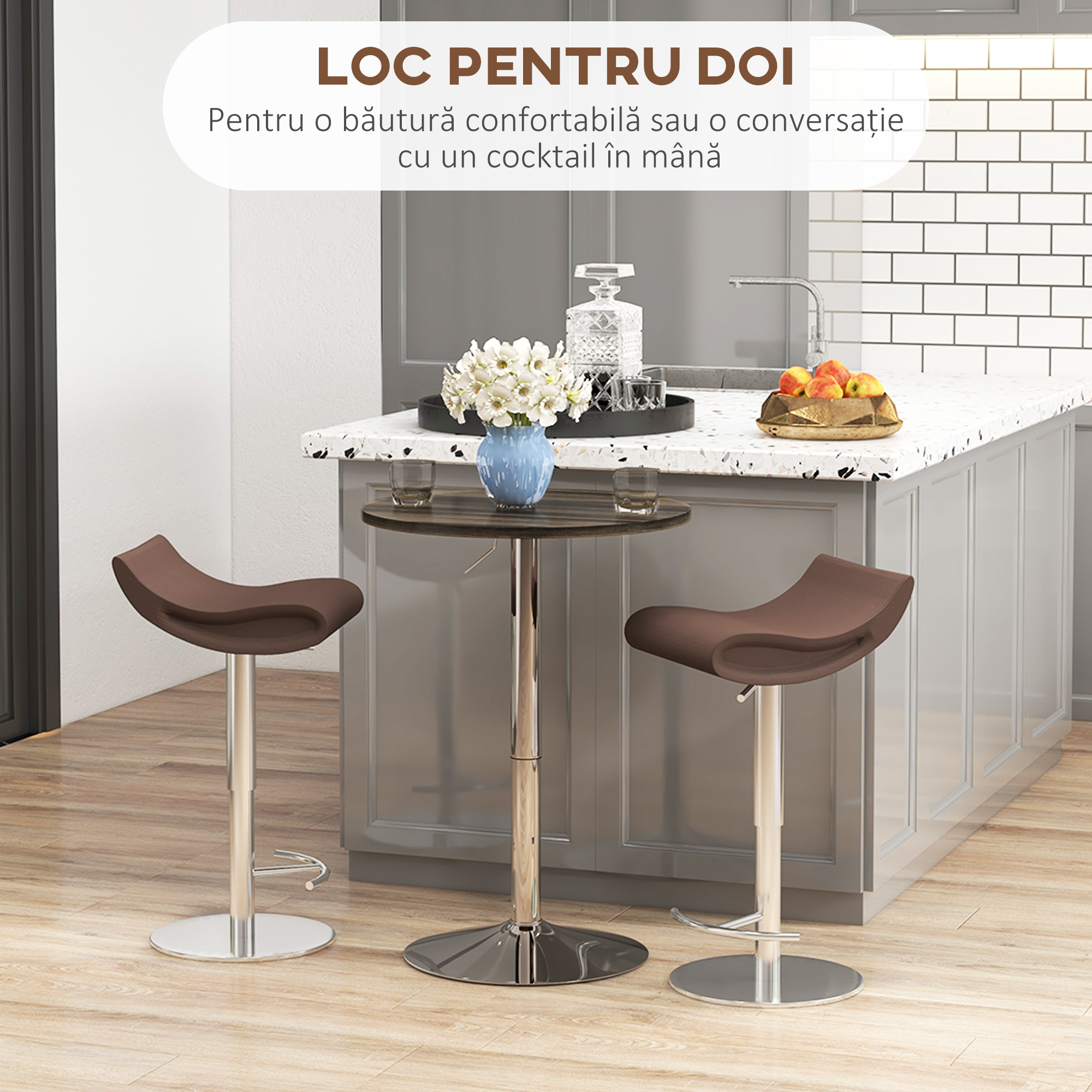  Masa reglabila pentru bar cu blat pivotant 360°, Nuc [5]