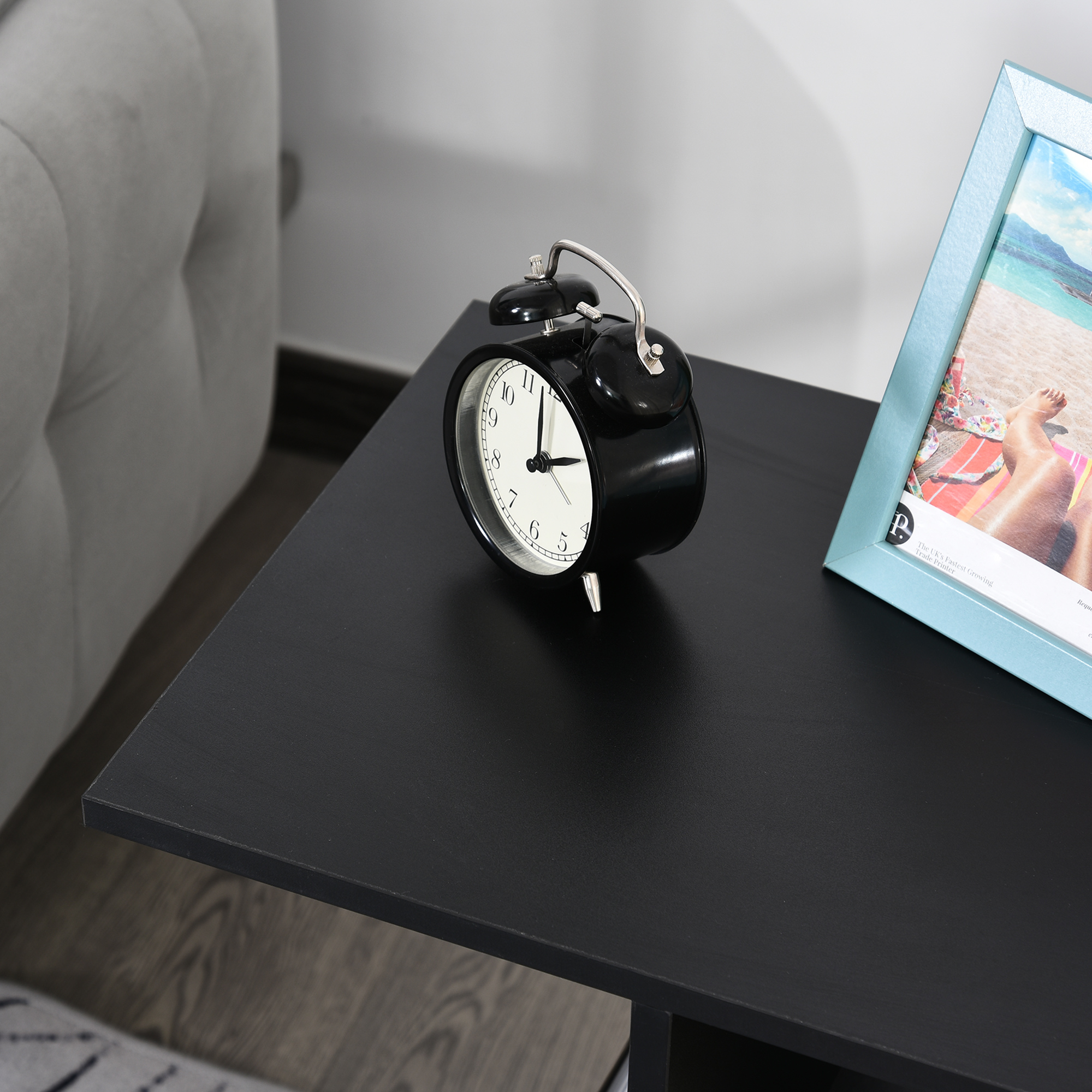  Masa laterala in forma de C cu 2 rafturi deschise si 4 roti pivotante, PAL, 45x35x58cm, negru [7]