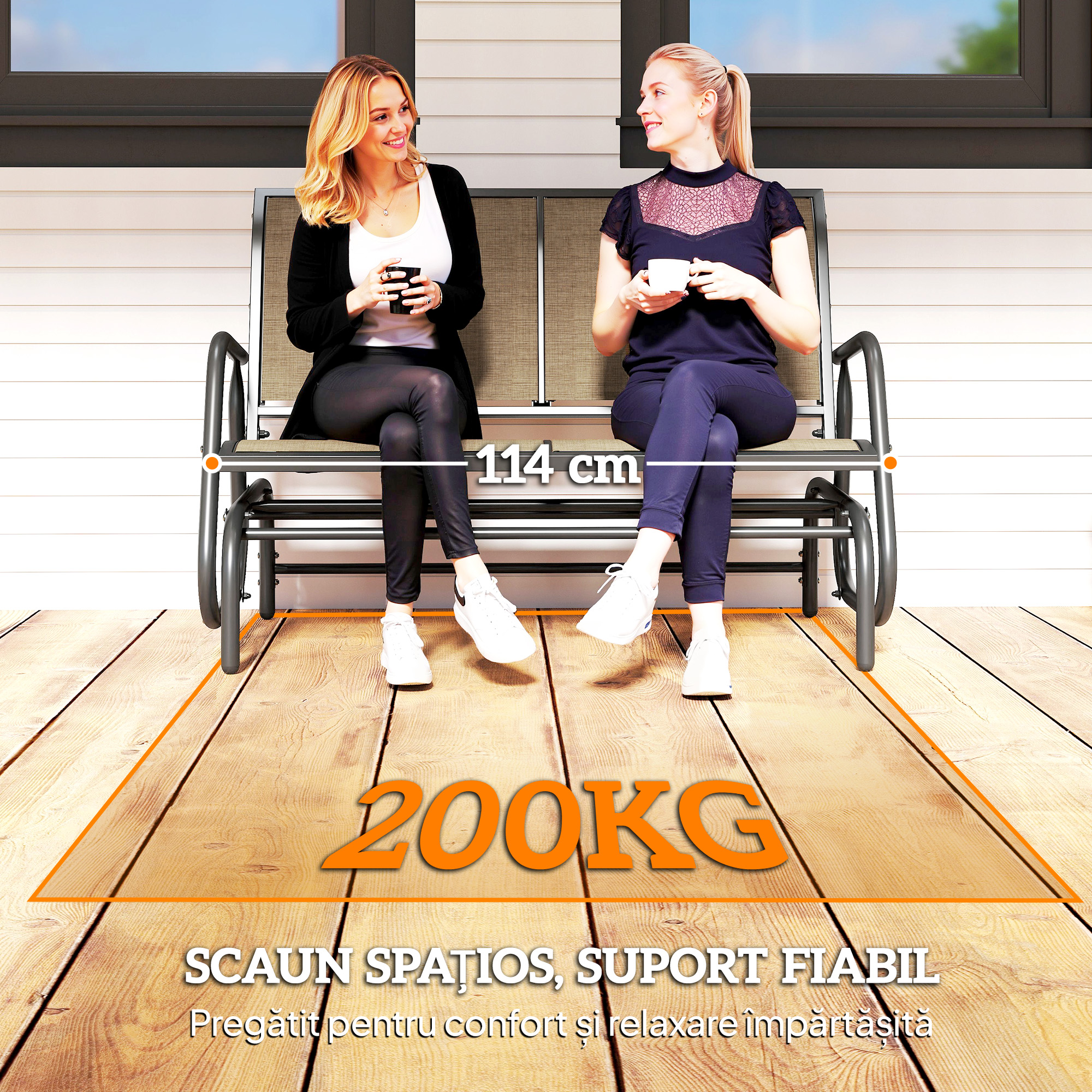  Banca Tip Leagan 2 Locuri din Metal, Negru, 123x70x87 cm [6]