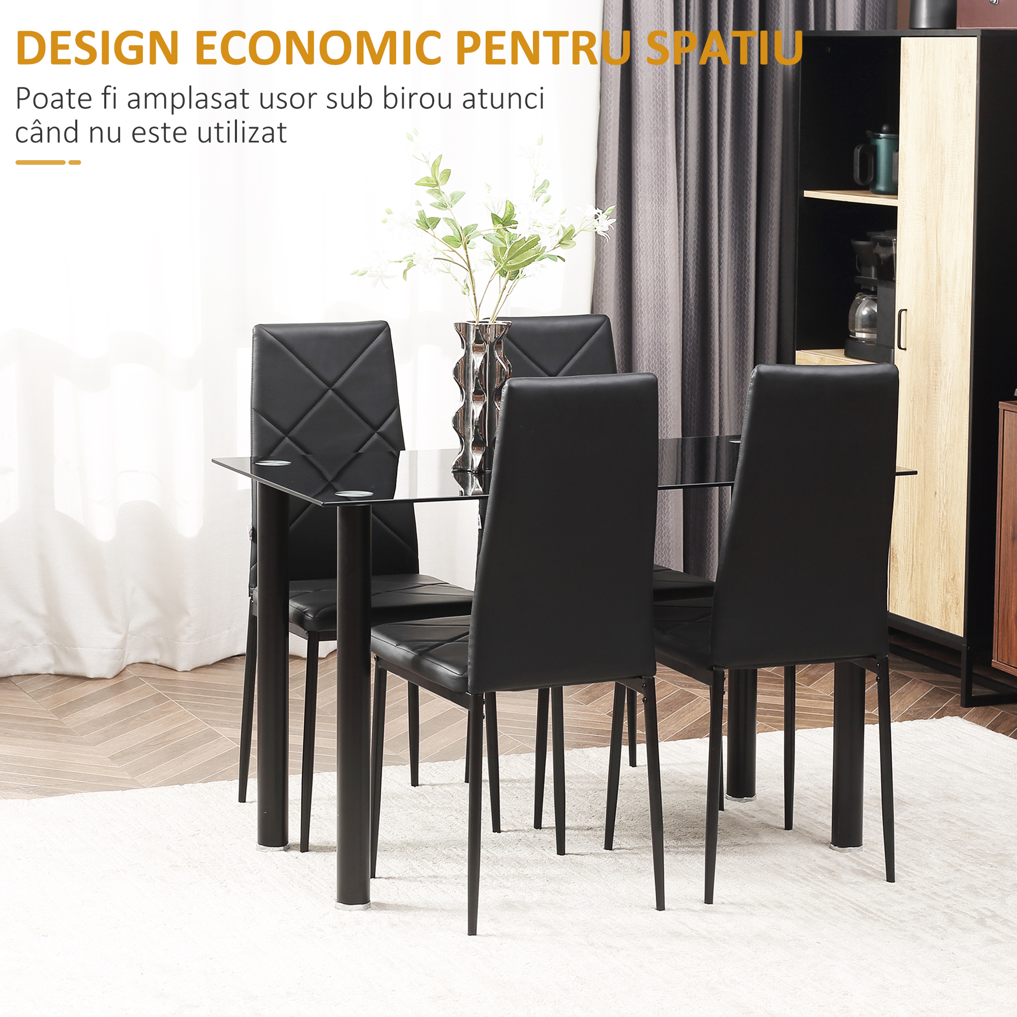  Set Masa de Sufragerie cu 4 Scaune, cu Sticla Securizata [5]