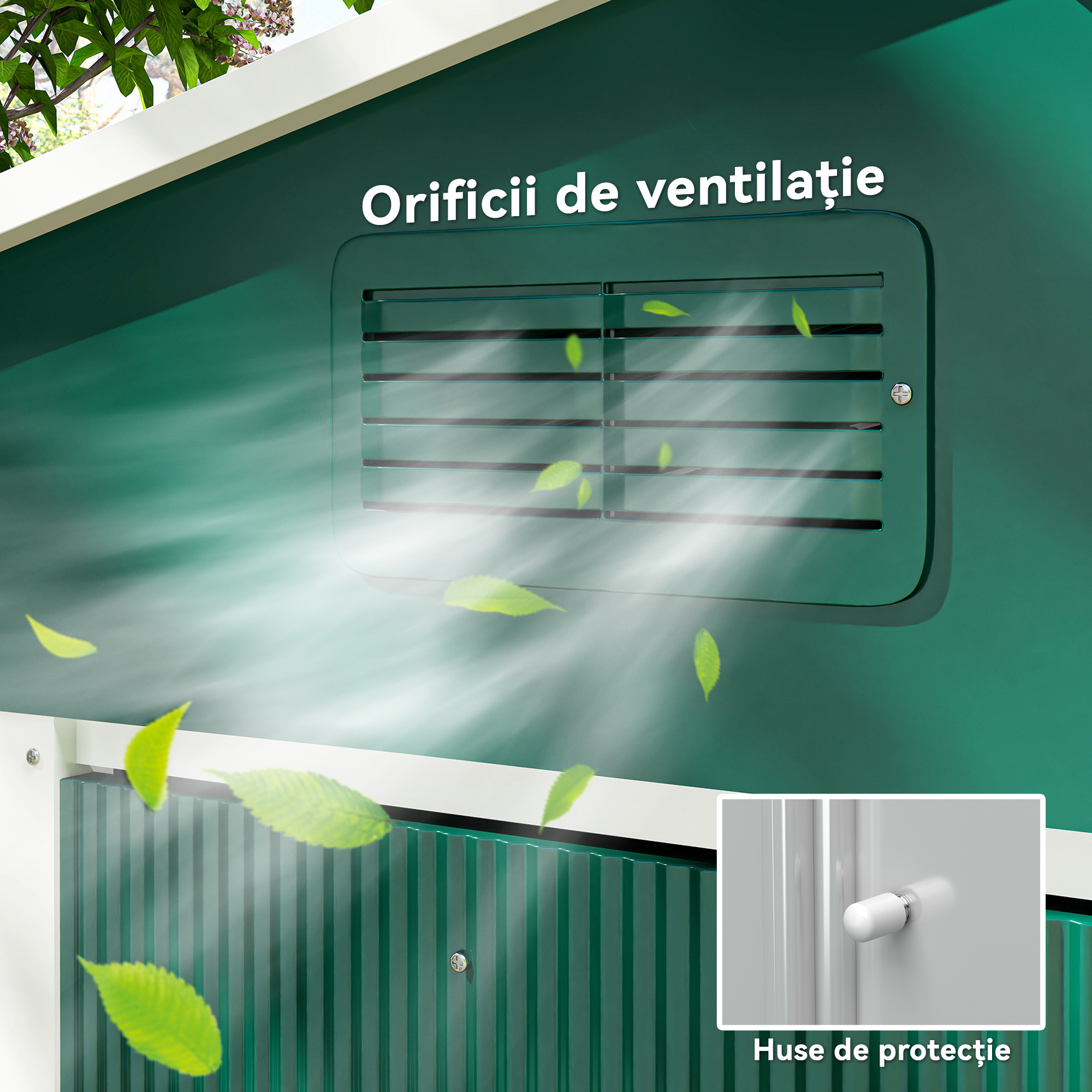  Magazie de Gradina 3,6m² din Foi de Otel cu 2 Usi Glisante si 4 Guri de Aerisire, 236x174x190 cm, Verde [5]