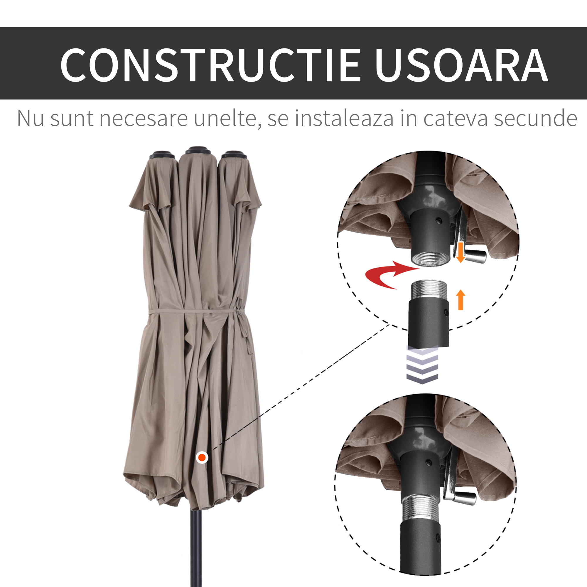 Umbrela dubla de soare, 460x270x240cm, Cafea  [5]