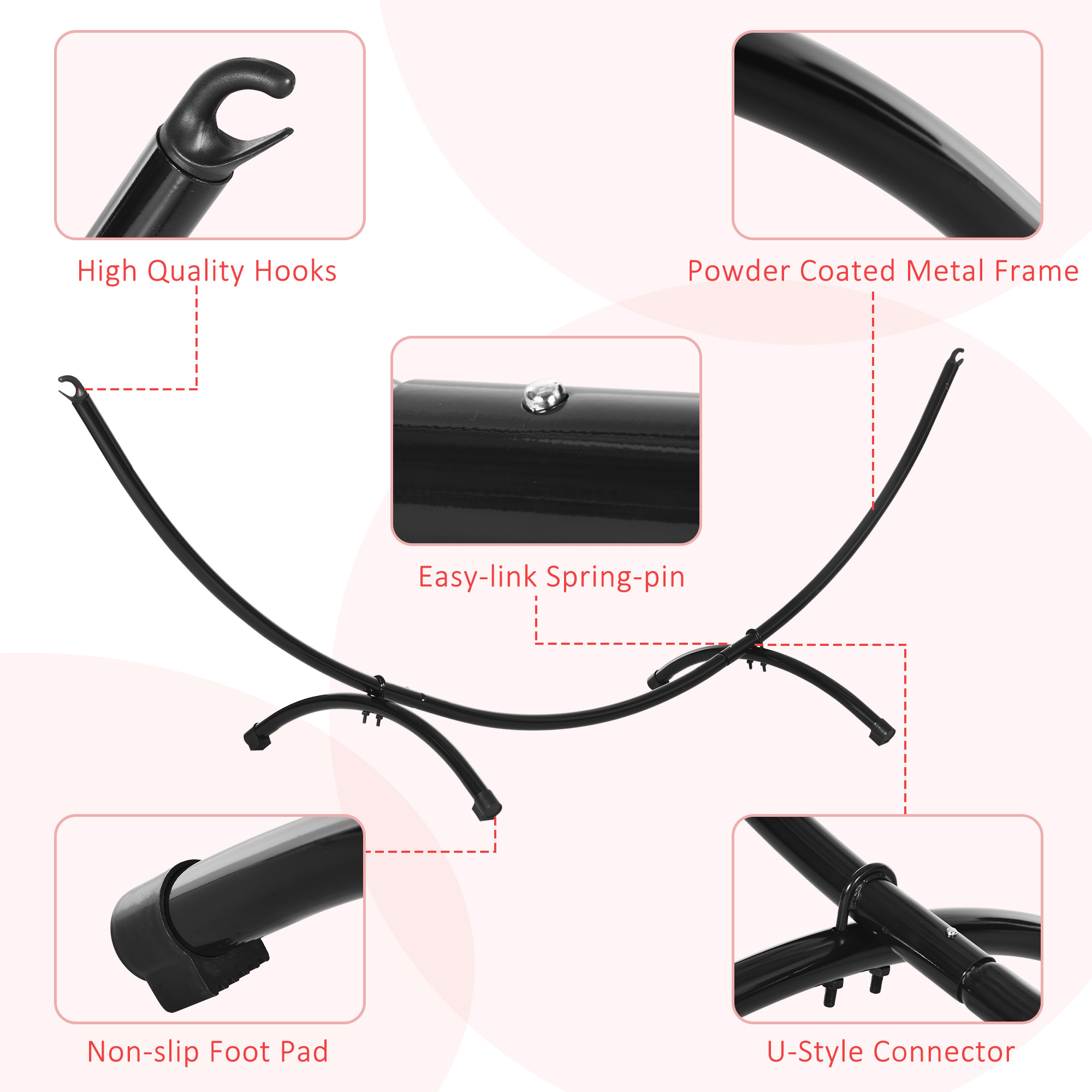  Structura pentru Hamac Universal de 3m, Suport din Metal, 300x90x100cm, Negru [4]