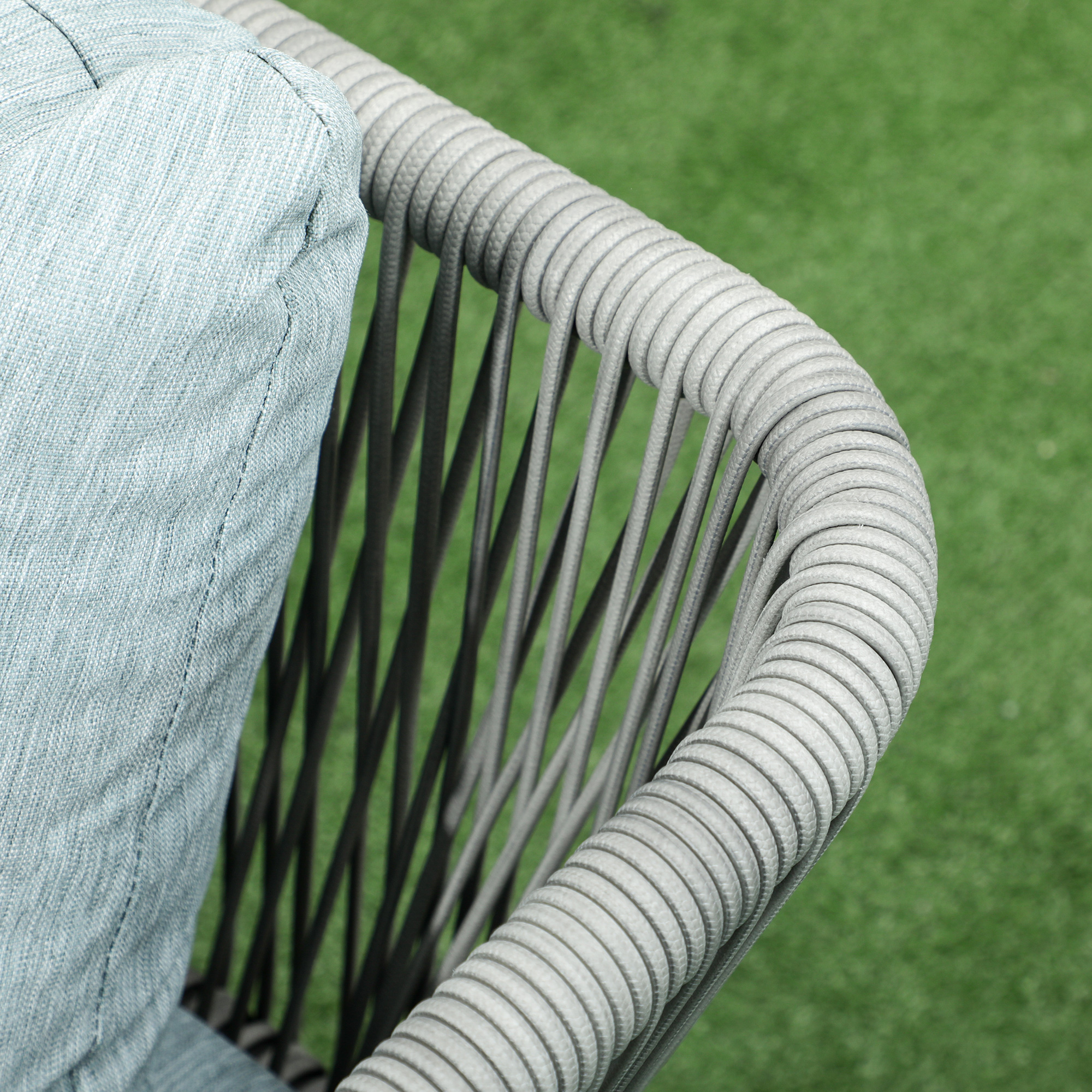  Set de Gradina 4 Piese din Ratan si Aluminiu cu Masuta de Cafea, 2 Canapele pe Colt si Fotoliu, Albastru [8]