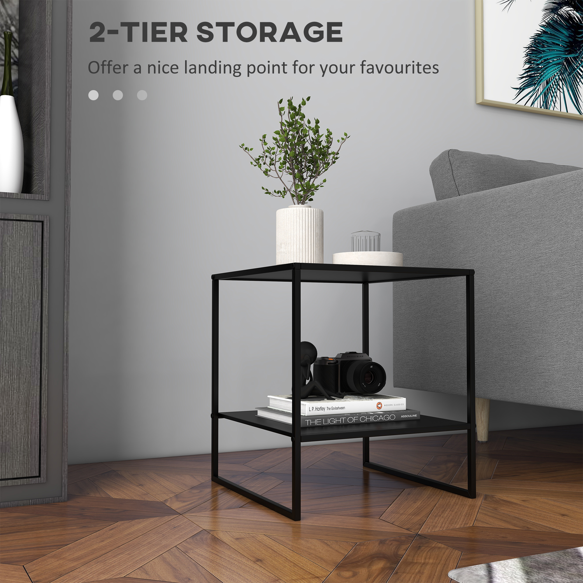  Masa Laterala Masa de Capat Industriala cu Depozitare pe Nivele Masa de Efect Clasic cu Cadru din Otel Negru [3]