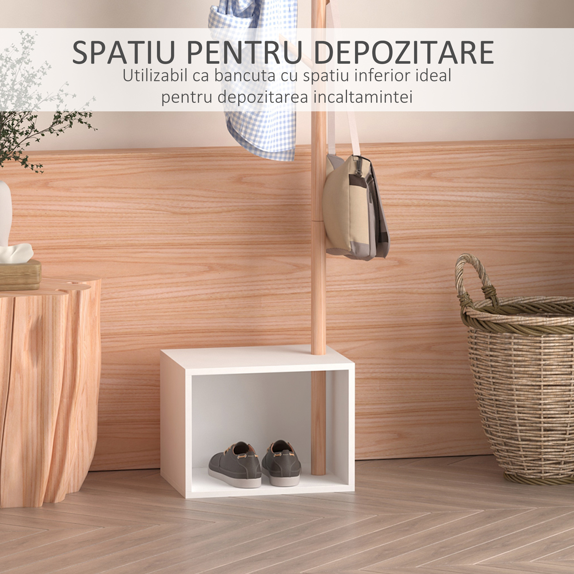  Cuier Dulap pantofi cu 6 Agatatoare in Bambù, Alb, 40x30x180cm [5]