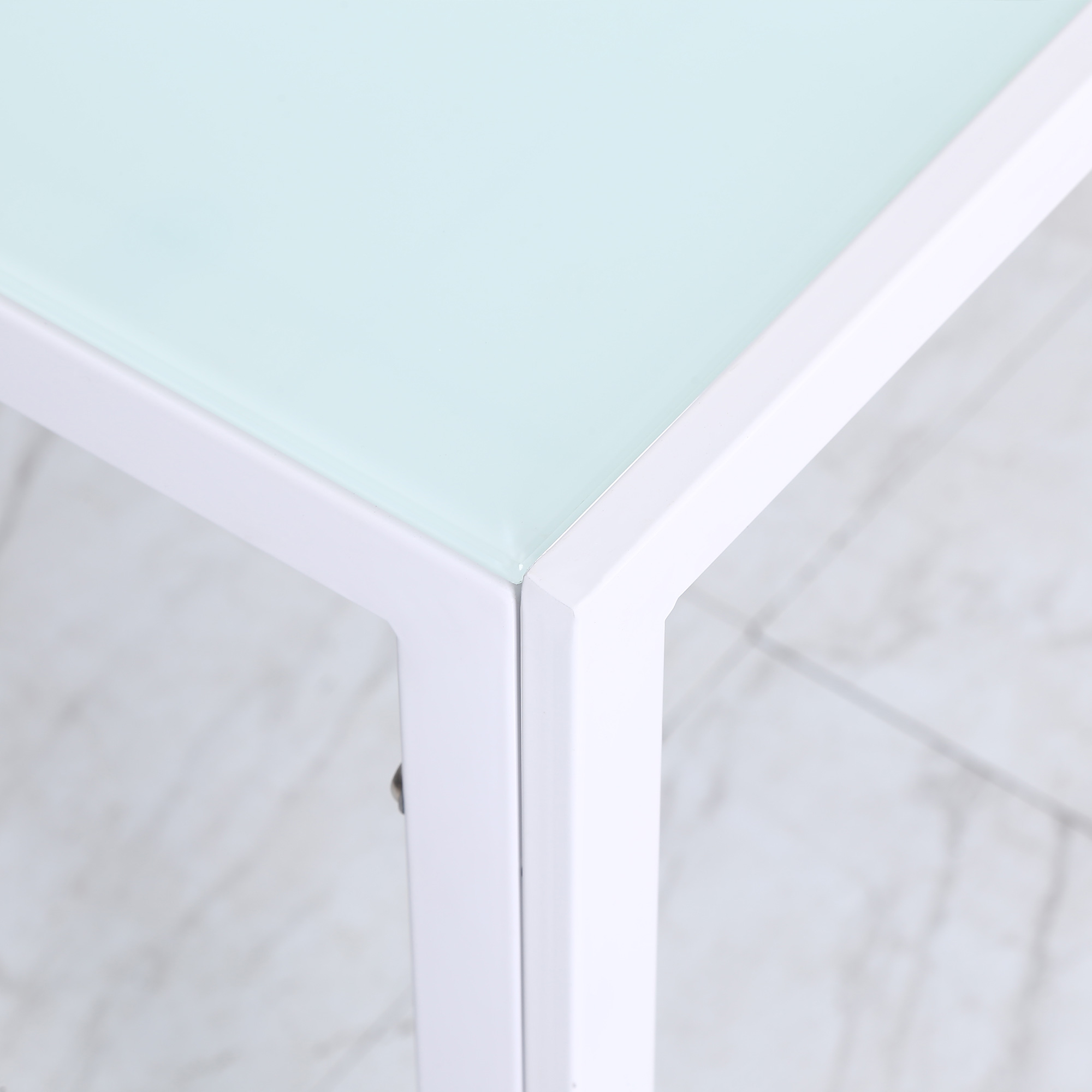  Masa Dreptunghiulara pentru 4 Persoane din Metal si Sticla Securizata, 120x60x75 cm, Alb [5]