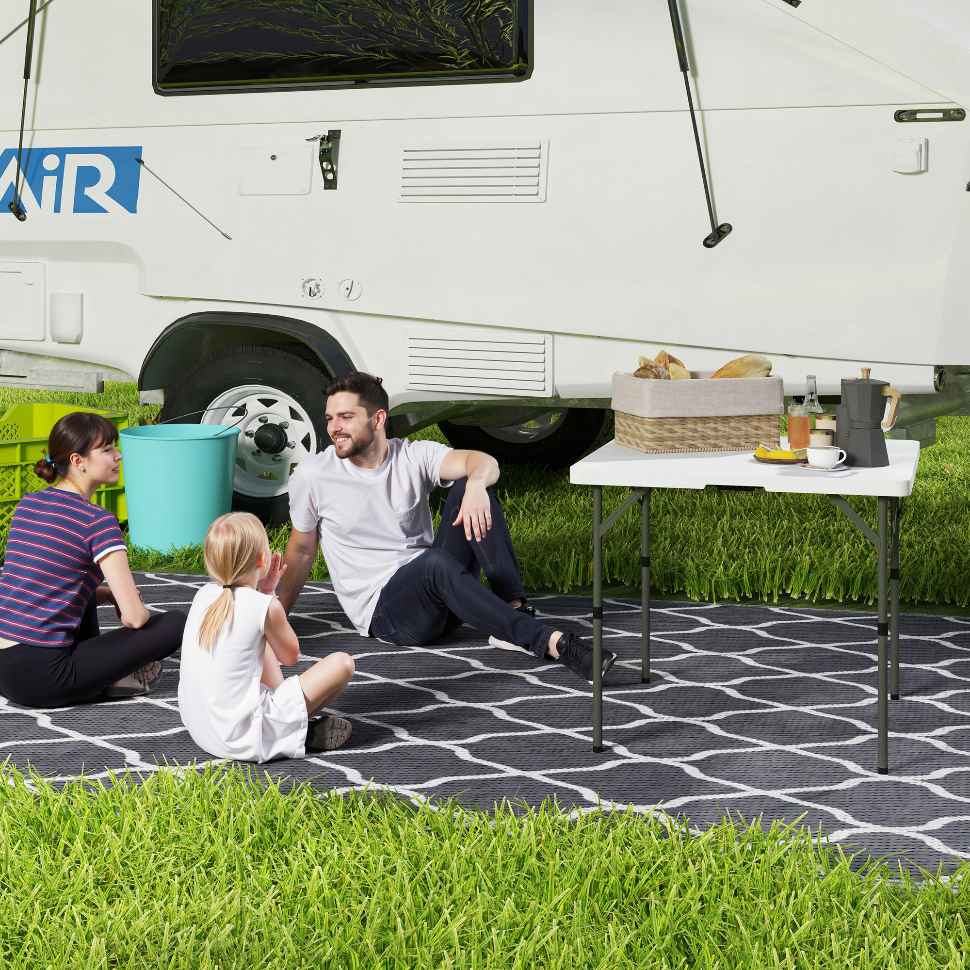  Masa de Camping Pliabila cu 2 inaltimi Reglabile, din HDPE si Metal, 86x86x74 cm, Alb [1]