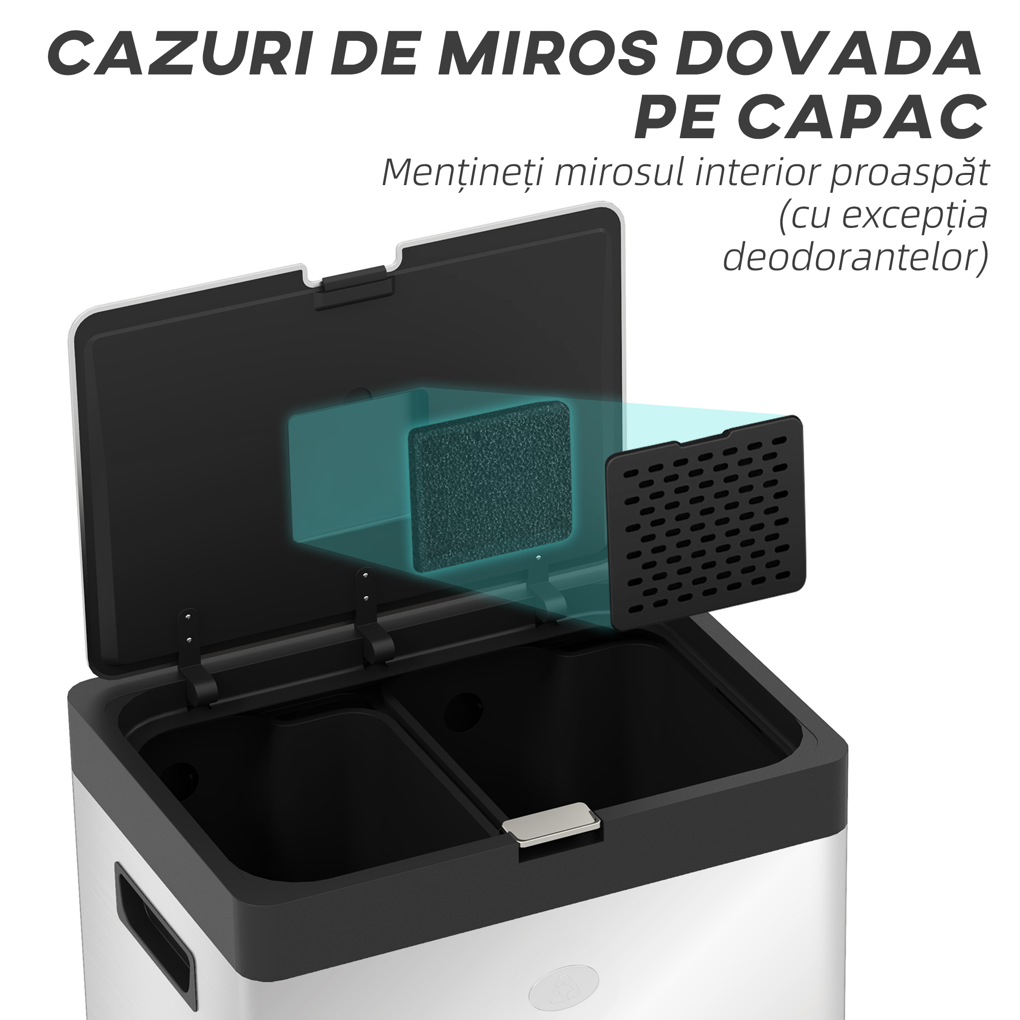  Cos de Gunoi cu 3 Compartimente de 56L, Pedala si inchidere Silentioasa, 45,7x35,8x76 cm, Argintiu [4]